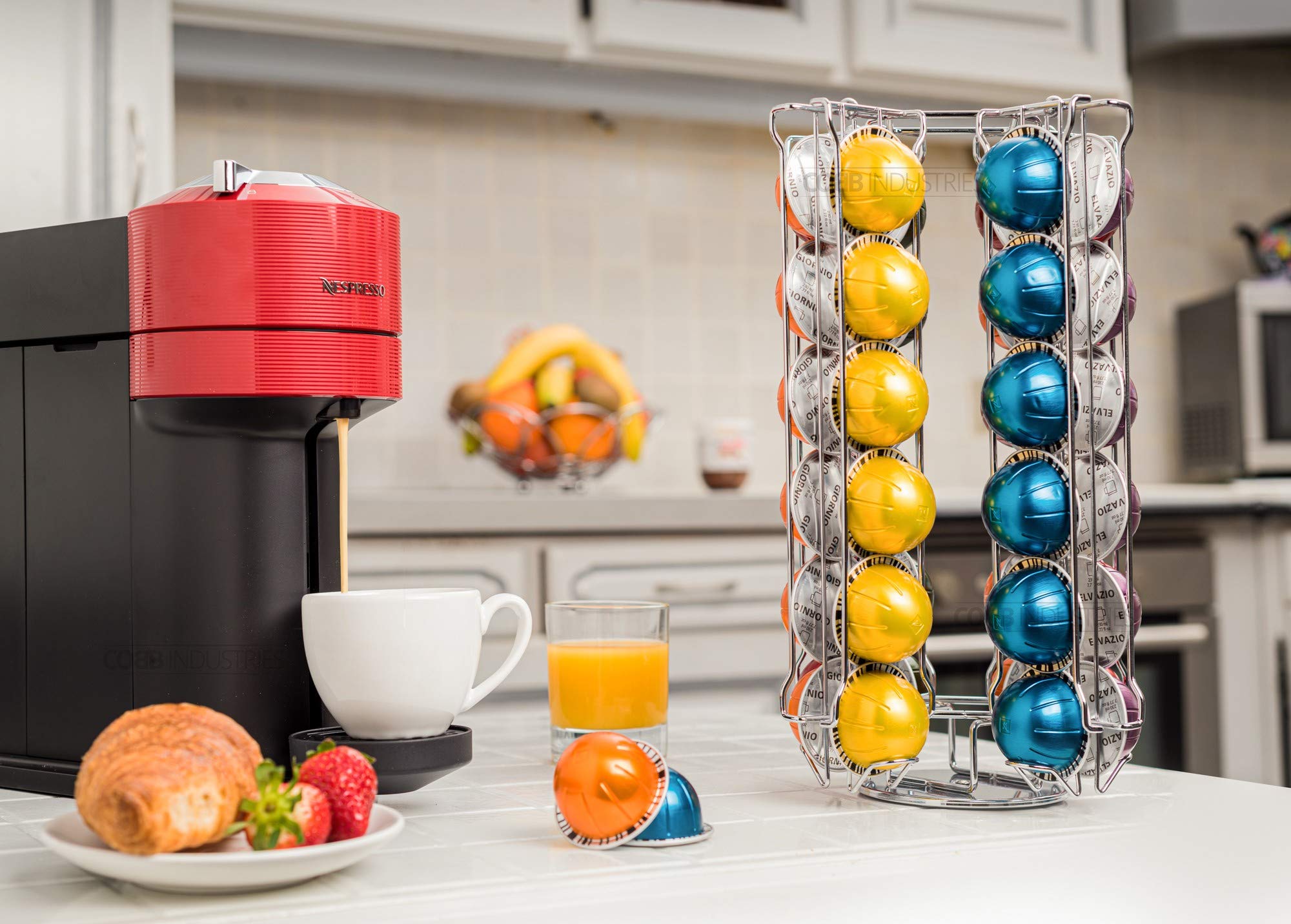 Poseidón CH0019 – Portacápsulas dispensador giratorio giratorio para 58 cápsulas Nespresso Vertuo acero cromado