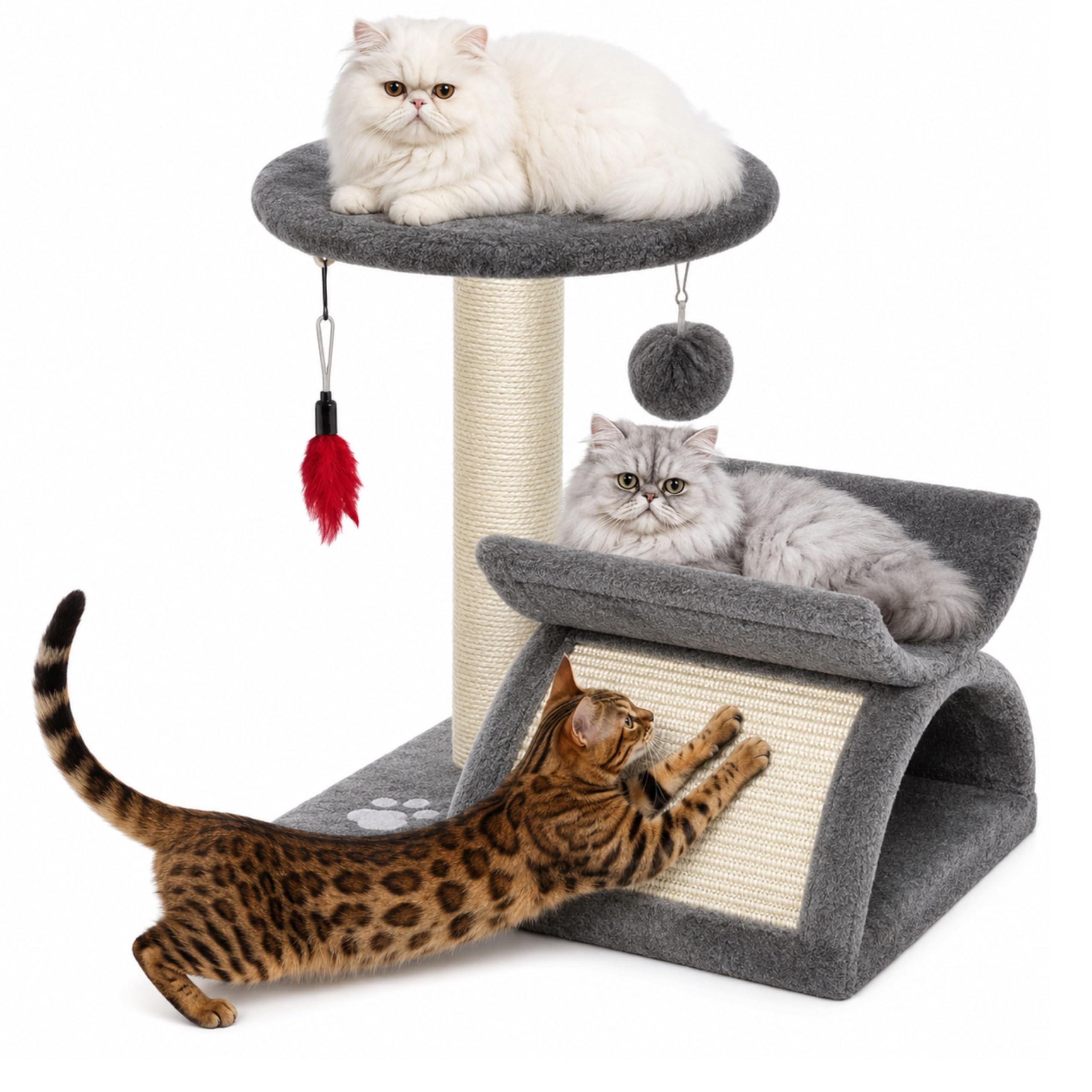 ALAYSTAR Cat Tree Tower with Tunnel Bed, Scratching Post & Hanging Ball Toy