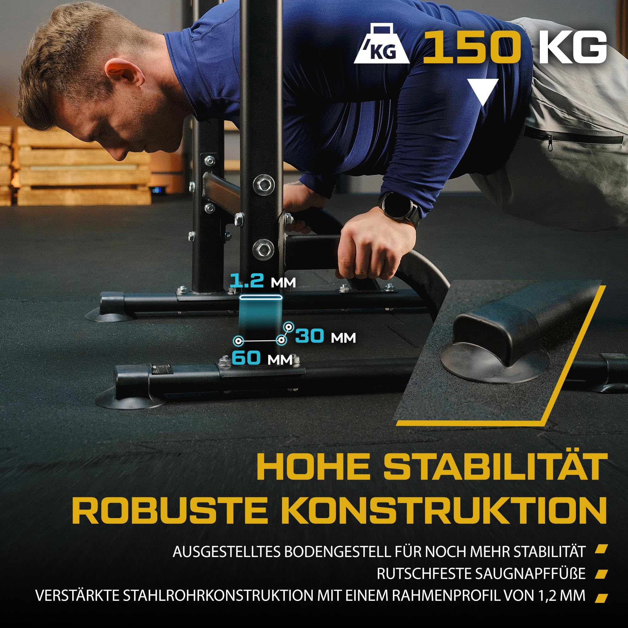 TREX SPORT Power Tower Dip Station bis 150kg 10-stufig verstellbar TX-060PR | Klimmzugstange freistehend, Multifunktionaler Kraftturm, Saugfuß-Füße, Rutschfeste Griffe, Liegestütze, Dips