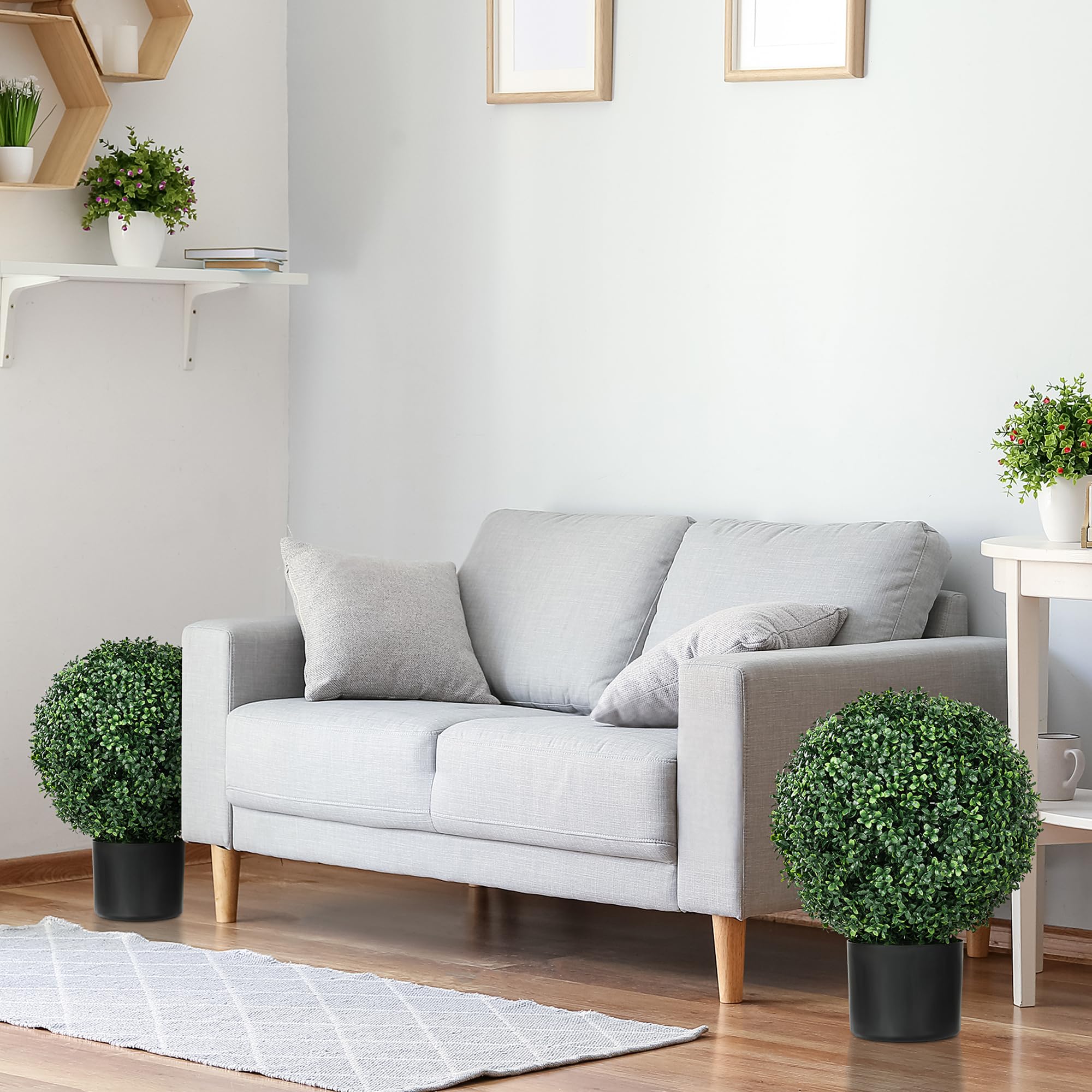 HOMCOM 2er Set Künstliche Buchsbaum 52cm Kunstpflanze mit UV Schutz | Runde Fake Plant Buchsbaum im Topf, Künstliche Pflanzen wie Echt, für Wohnzimmer Schlafzimmer Büro Deko