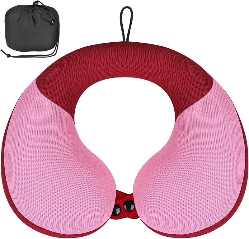 Kids Travel Neck Pillow, Head Support for Car Seat & Plane, Pink | U Shape, Portable, Adjustable Snap Button, Travel Essential for Toddlers and Children, Washable Cover, Soft Breathable Fabric