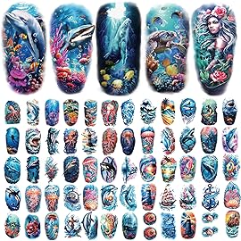 77 Sheets Temporary Tattoo for Women and Men, 17 Sheets Half Arm Shark Dolphin Jellyfish Turtle Fish Fake Tattoos, 60 Sheets Beach Ocean Tiny for Adults Kids Body Tattoos Stickers Waterproof Realistic