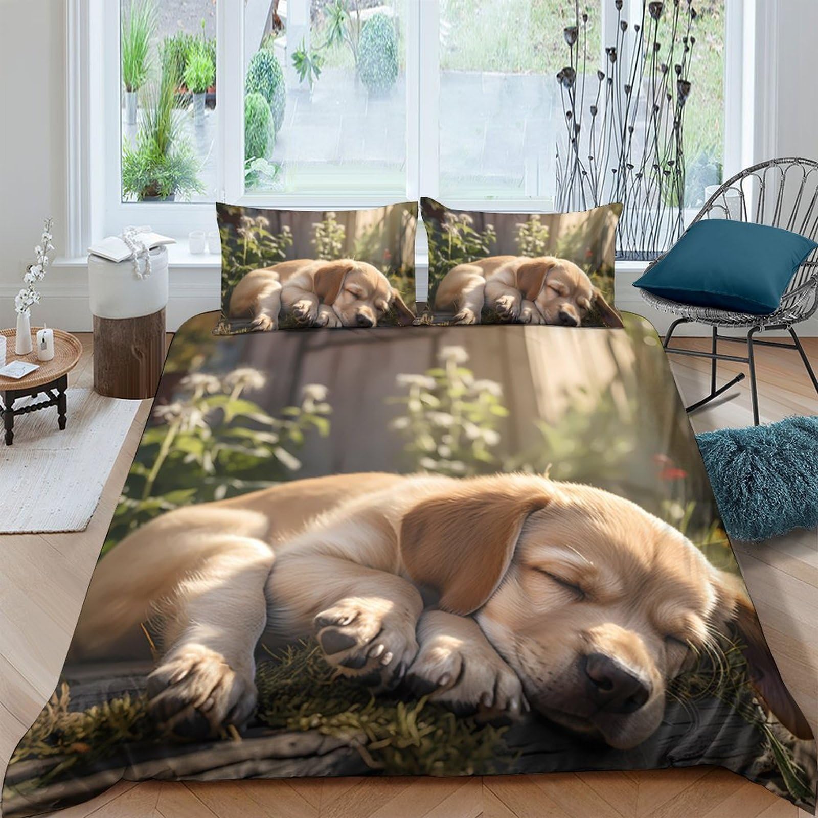 Ctjqhvkz Style-8 3D Printed Sleeping Puppy Fitted Sheet Microfiber Soft Non-Slip Forest Bed Cover For Bedroom Dorm Home Decor Single（135X200cm）