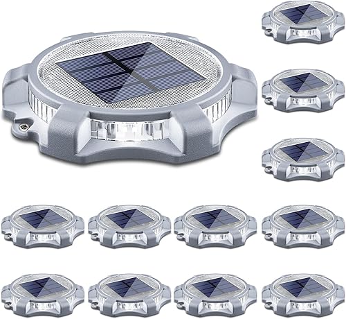 Miniatura 6 de Siedinlar Luces solares de cubierta para exteriores, 2 modos, marcadores LED de entrada, luz de muelle, impermeable para escalón, escalera, camino,