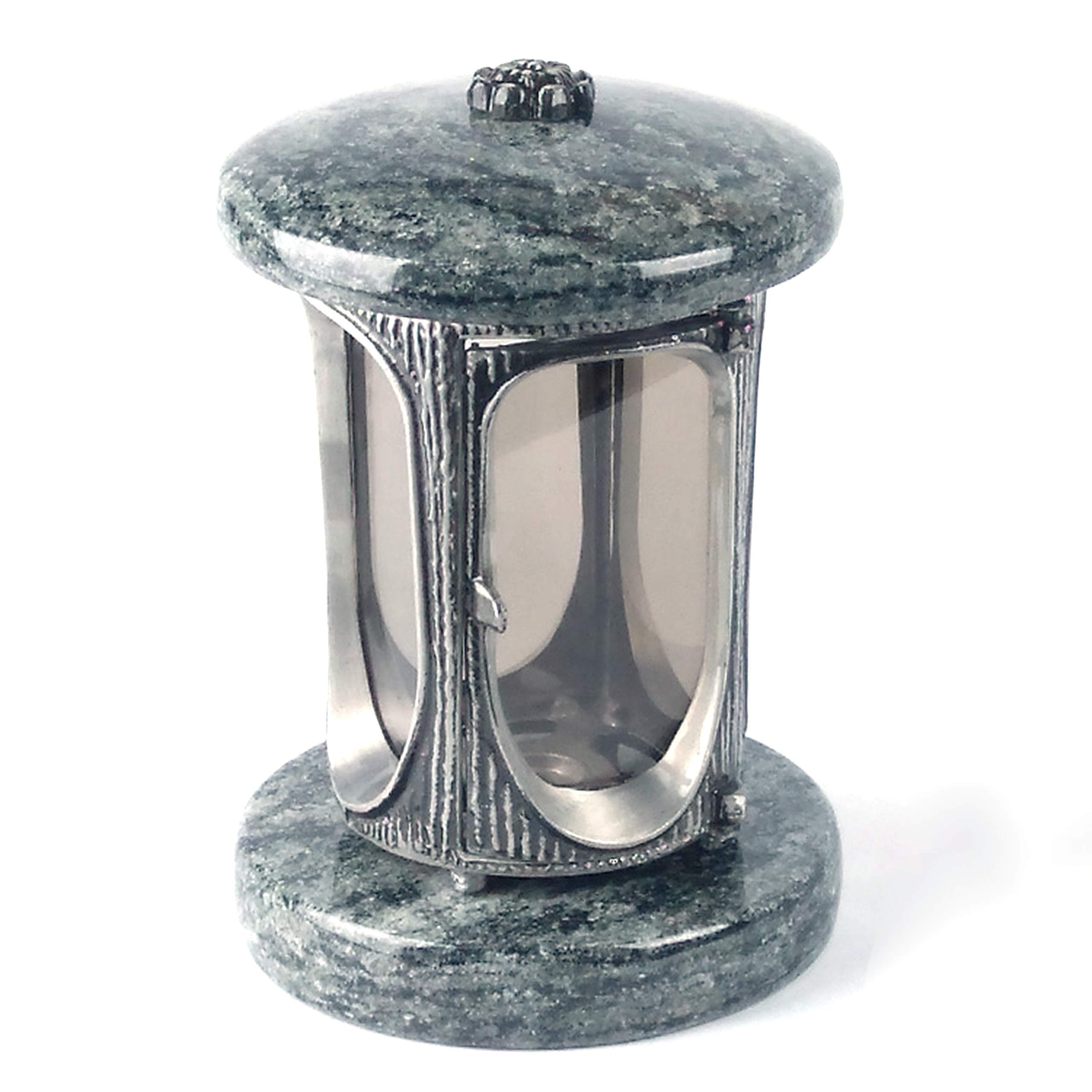 designgrab Lampada tombale in alluminio effetto anticato e vaso per tomba, misura media e 2 pezzi, base rettangolare in granito, verde oliva