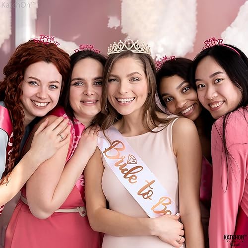 Miniatura 8 de KatchOn, Decoraciones de despedida de soltera de oro rosa – Paquete de 3 | Banda y corona de novia para ser, decoraciones de novia futura | Banda y