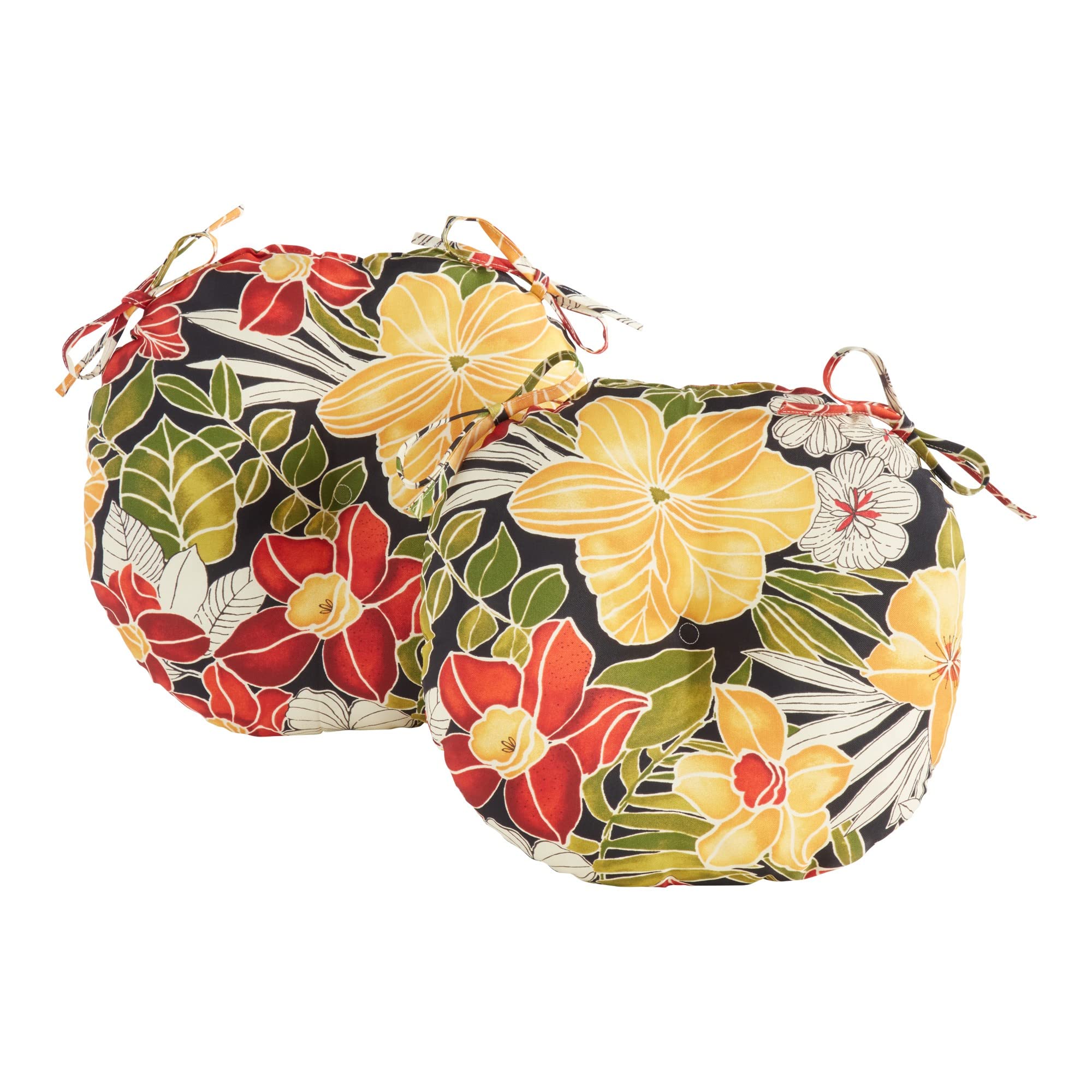 South Pine Porch Outdoor 15-inch Round Bistro Chair Cushion (Set of 2), Aloha Black Floral