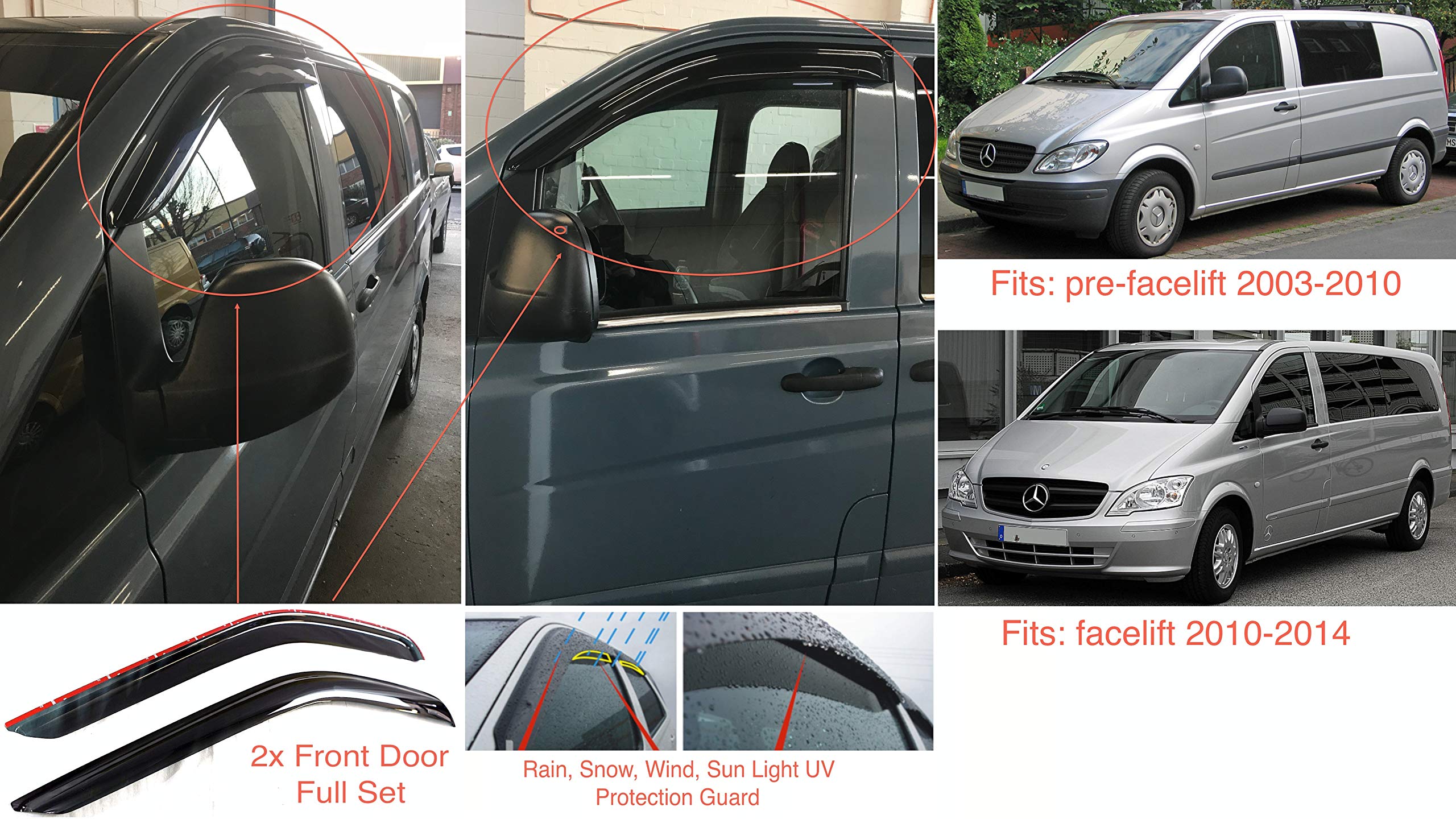 Buy AC WOW 2x compatible with Mercedes Vclass Vito Viano W639 20032014 Wind Deflectors Dark