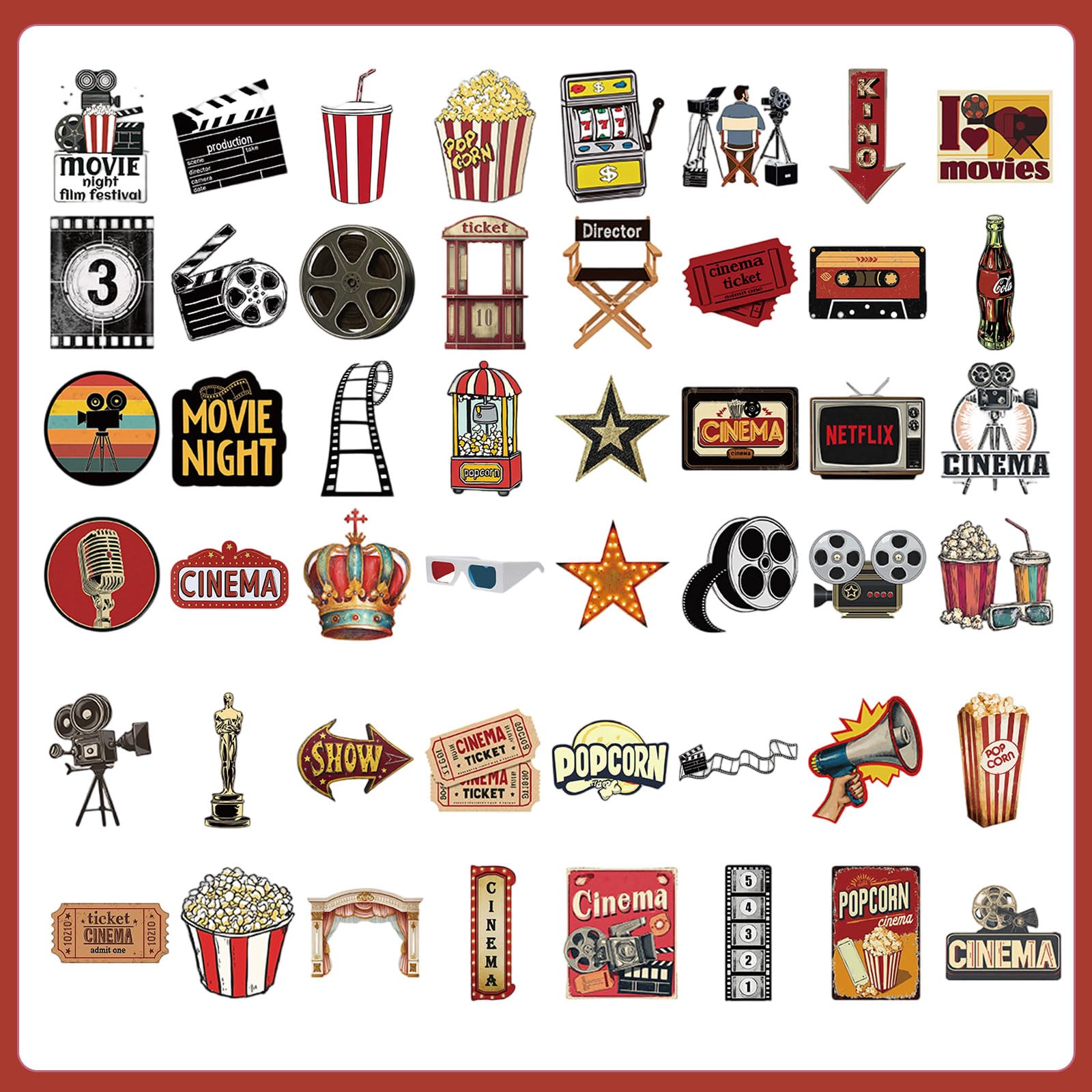 100 Pezzi Adesivi Estetici Film, Decorazioni Tema Serata Cinema Per Regali Di Festa, Bottiglia D’acqua, Scrapbook, Computer Portatile, Divertenti Sticker Cinema