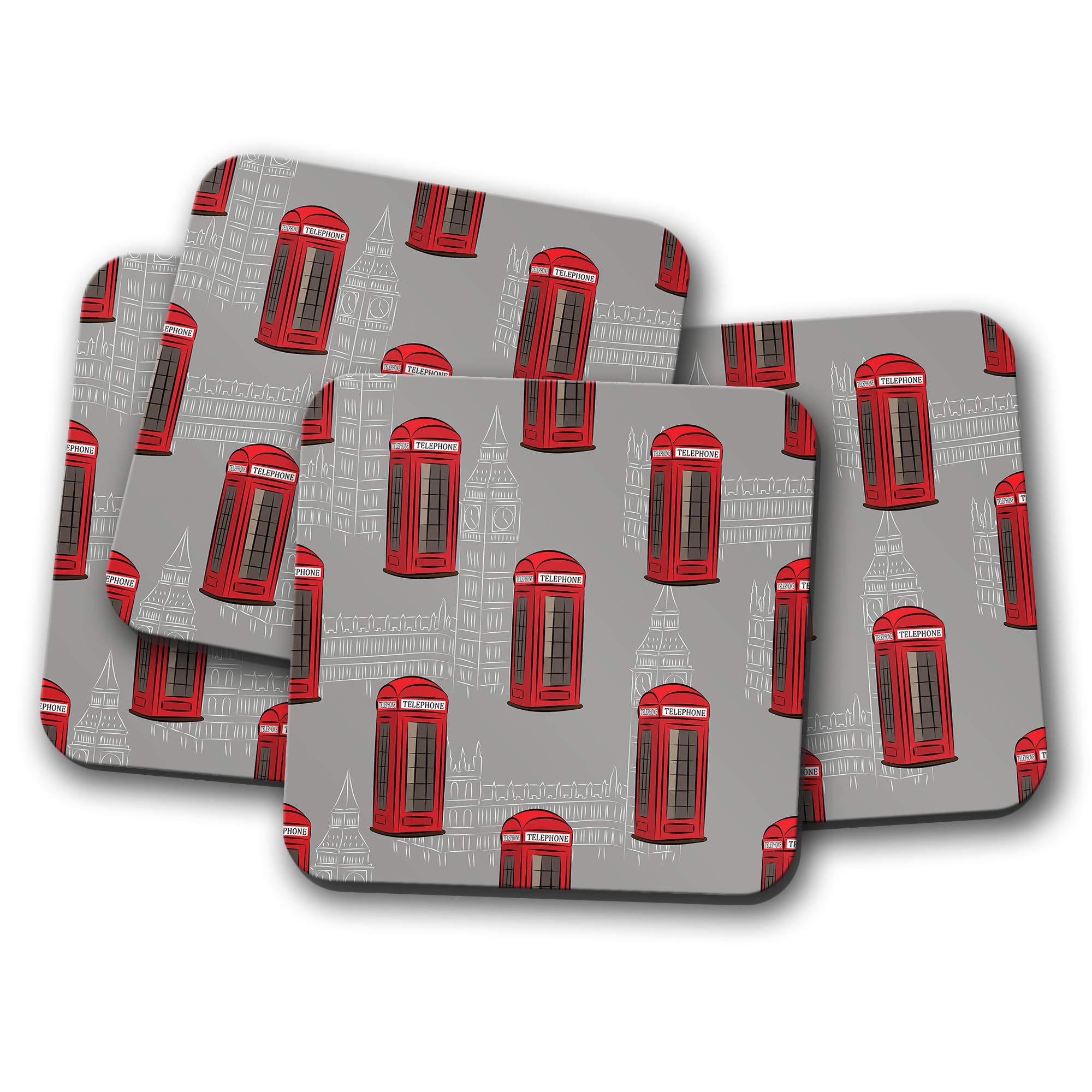 4 Set - Red Telephone Box Coaster - Phone London England UK Britain #13208