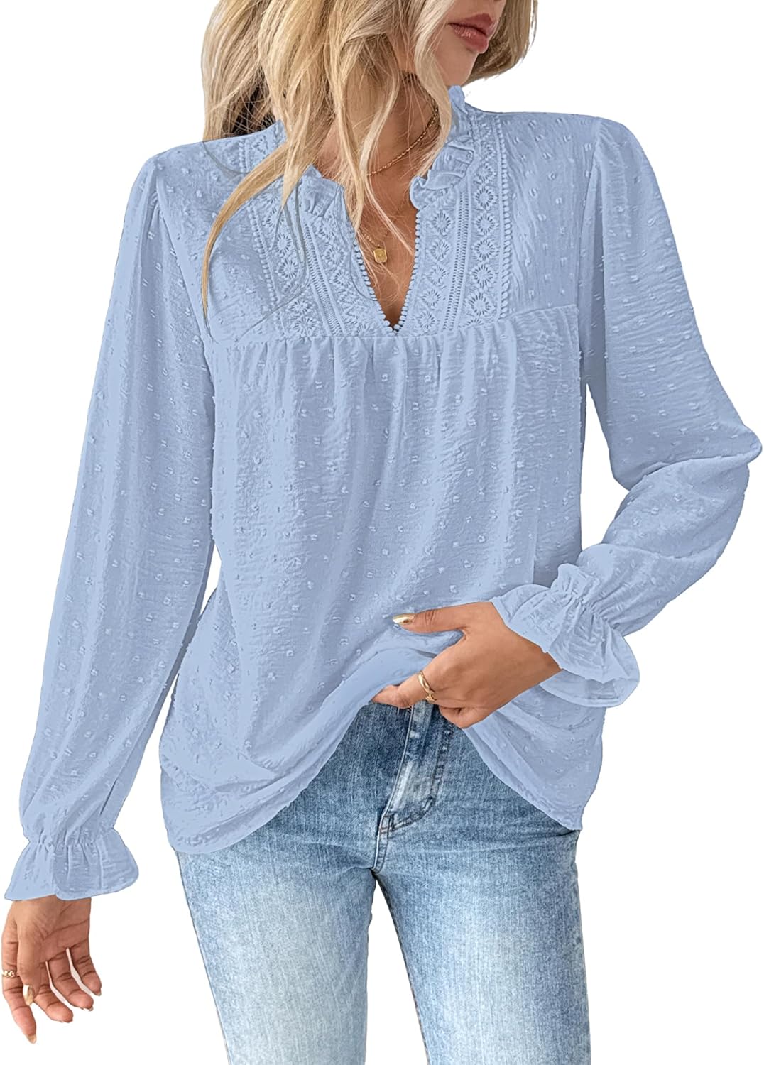 Bsubseach Womens Tops Ruffle Long Sleeve Swiss Dot Blouses for Women Dressy Casual Fashion Shirts