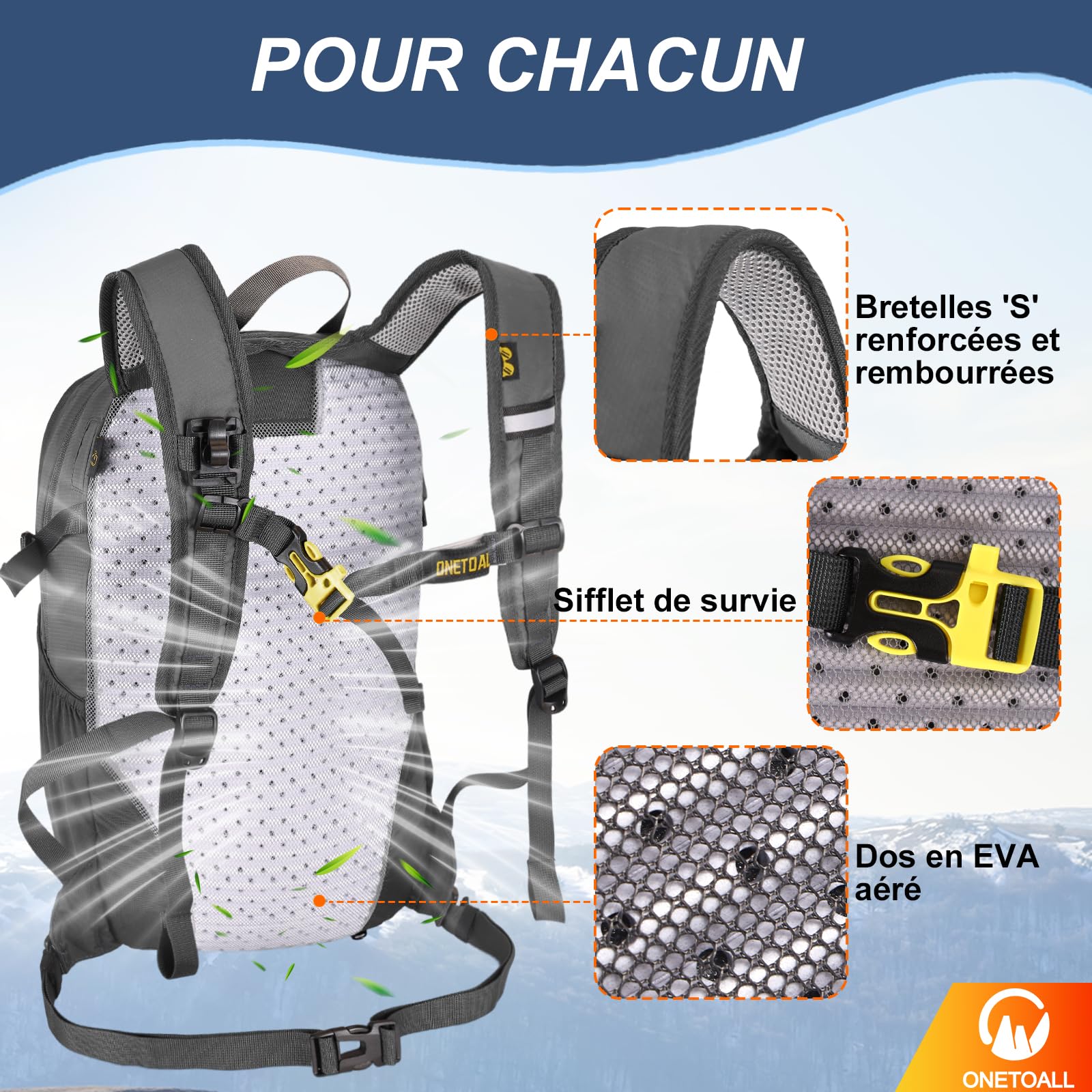 Sac à Dos Randonnée Imperméable - Sac à Dos Homme/Femme Léger et Antivol pour Rando Vélo Voyage Travail Trekking ou Usage scolaire