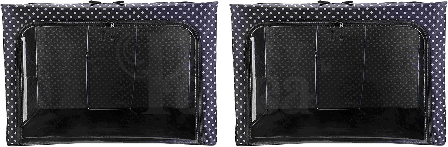 Cajas de almacenamiento de tela Oxford con marco de acero, debajo de la cama o en el armario, paquete de 2 organizadores grandes (lunares)