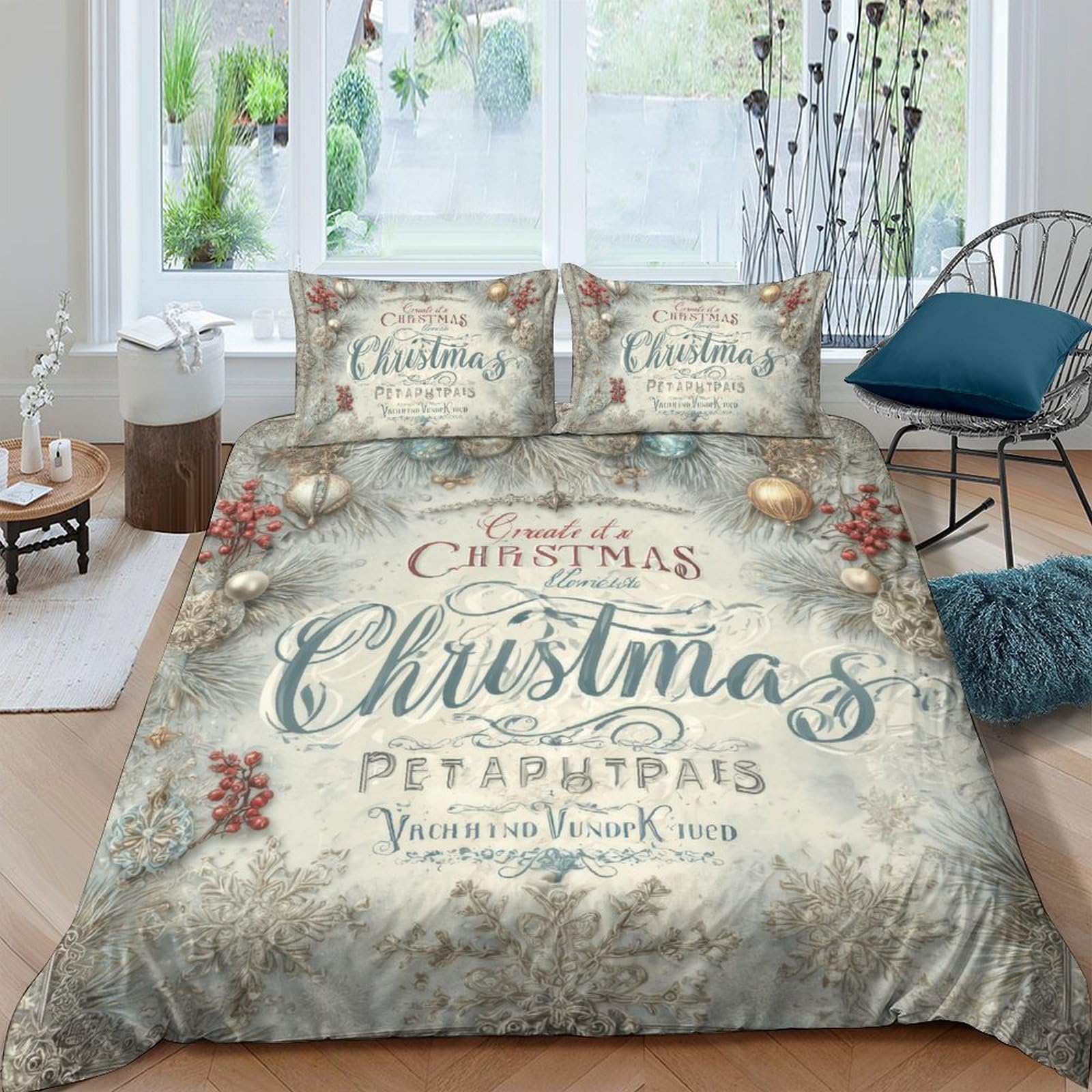 Ctjqhvkz Style-10 3D Printed Vintage Christmas Fitted Sheet Microfiber Soft Festive Script Bed Cover For Bedroom Guest Room Decor Single（135X200cm）