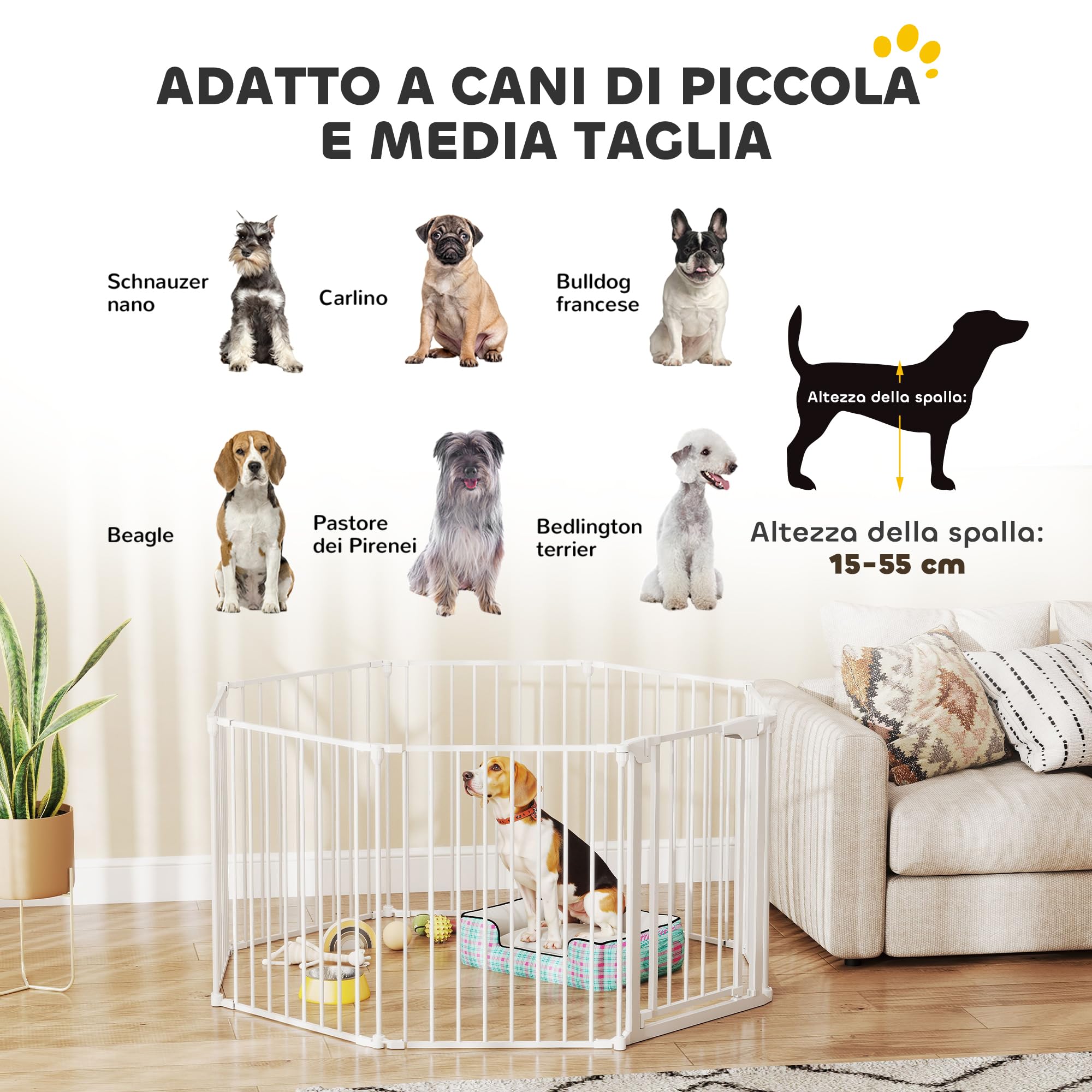 PawHut Recinto per Cani, Cancelletto Sicurezza per Bambini 488cm, Bianco