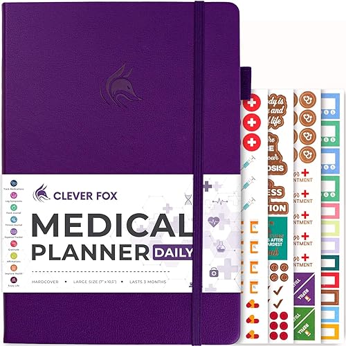 Clever Fox Planificador médico diario  Cuaderno de diario de salud, diario de bienestar y cuaderno de registro de autocuidado, dura 3 meses, 7 x