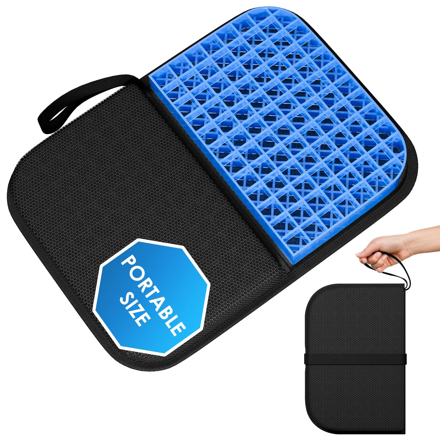 Photo 1 of WISIMMALL Gel Seat Cushion Portable Travel Cushions, 16.5" x 12" Large Size Super Thick Foldable Chair Seat Cushion Lightweight for Car Office Chair Wheelchair, Pressure Sores Tailbone Pain Relief