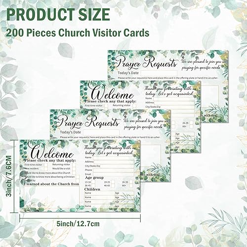 Miniatura 2 de 200 tarjetas de visitante de la iglesia de 3 x 5 pulgadas, hojas verdes, paquetes de bienvenida, tarjetas de oración a granel, tarjetas decorativas