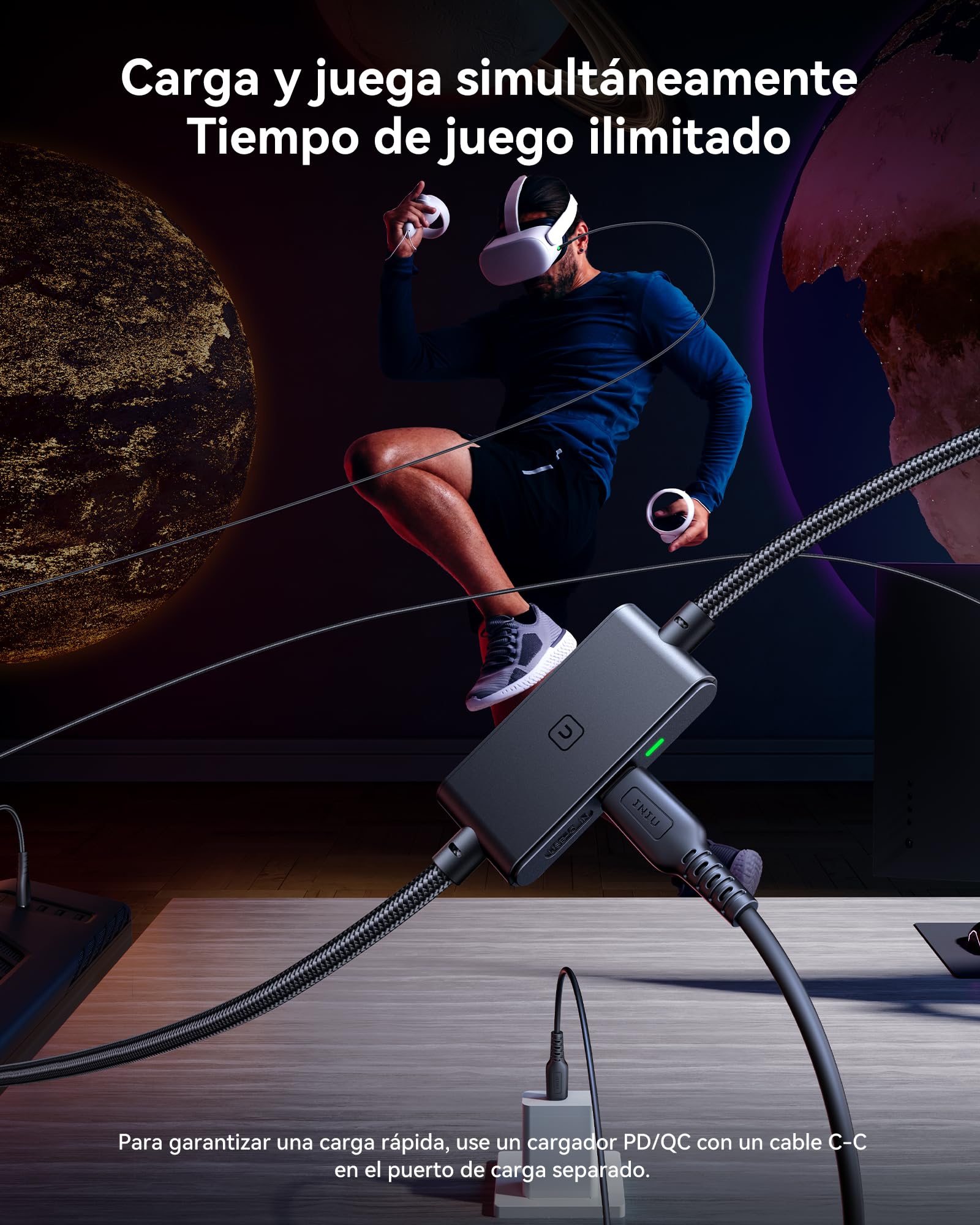 INIU Cable Link de 5m, Cable Link USB 3.0 a USB C con Meta Oculus Quest 3s, Quest 3 2 1, Quest Pro, Pico 4, PC Steam VR Accesorios, Transferencia de Datos de Alta Velocidad, Cable para Auriculares VR