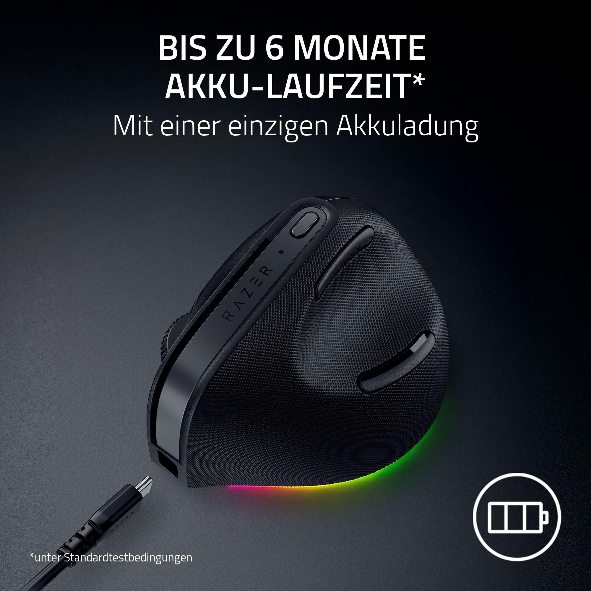 Razer Pro Click V2 Vertical - Vertikale ergonomische kabellose Maus für Rechtshänder - KI Prompt Assistenz - 30K Optical Sensor - Windows & Mac (bis zu 6 Monate Akku-Leistung, 9 Tasten) Schwarz