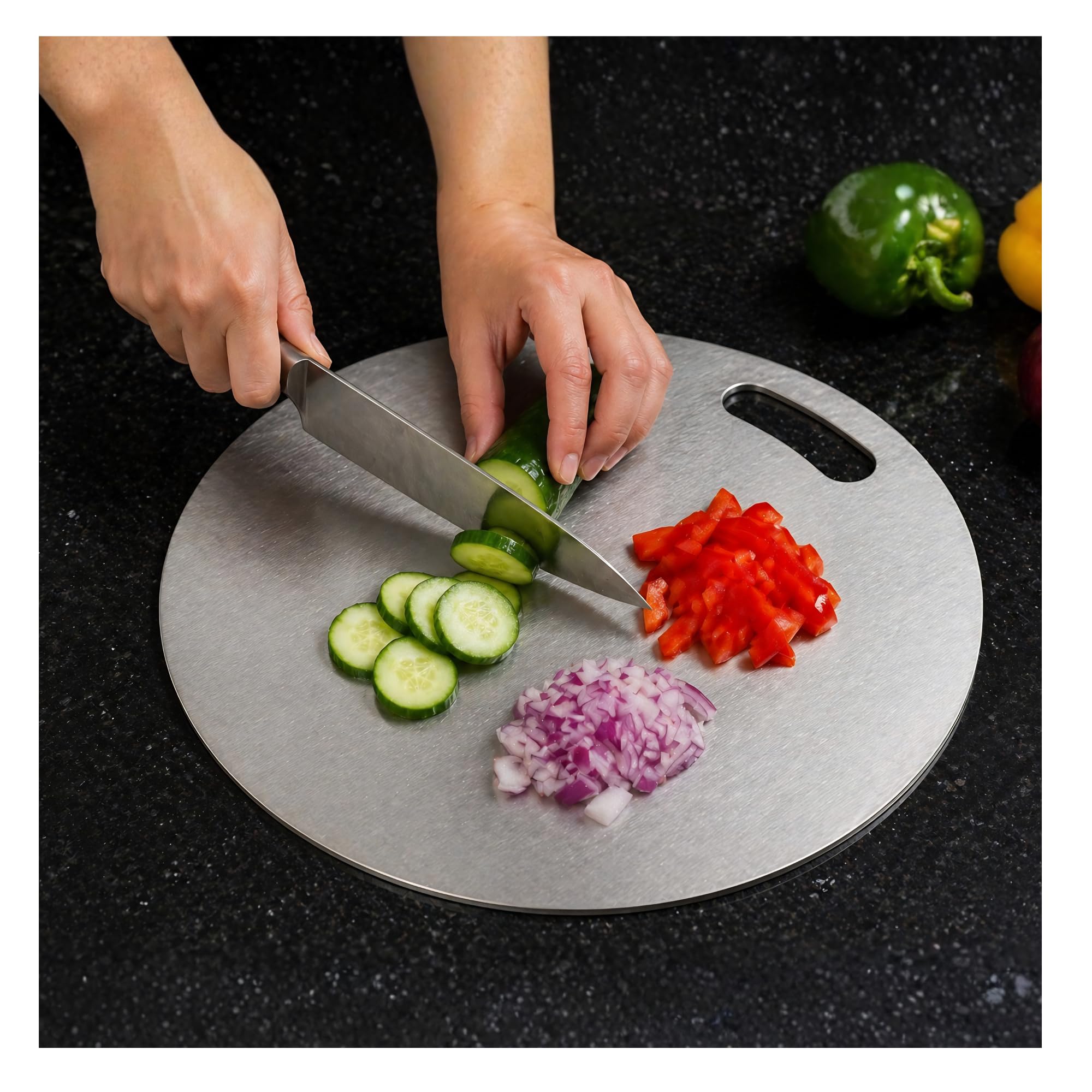 OrganizeMee Stainless Steel Chopping Board (Round, 31cm) - Heavy Duty Metal Cutting Board for Kitchen - Hygienic, Dishwasher Safe & Durable (1.5mm Thick) discount deal