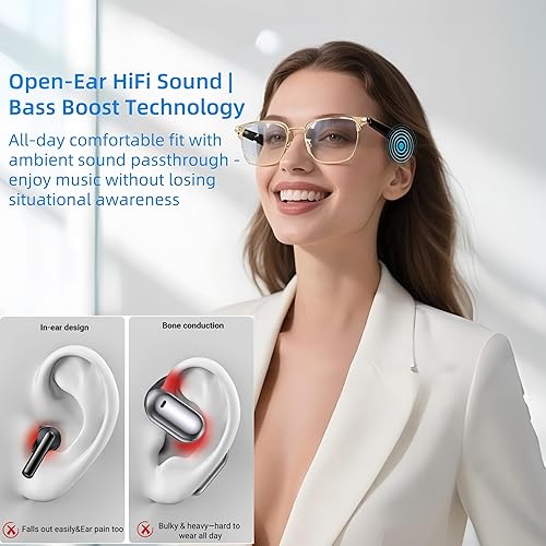 HJX Smart Glasses for Unisex,Bluetooth Glasses for Women, Suitable for Indoor Use, Blue Light Protection, Voice Control, Magnetic Interchangeable Lenses(Brown Gold Frame)(Brown Gold Frame)