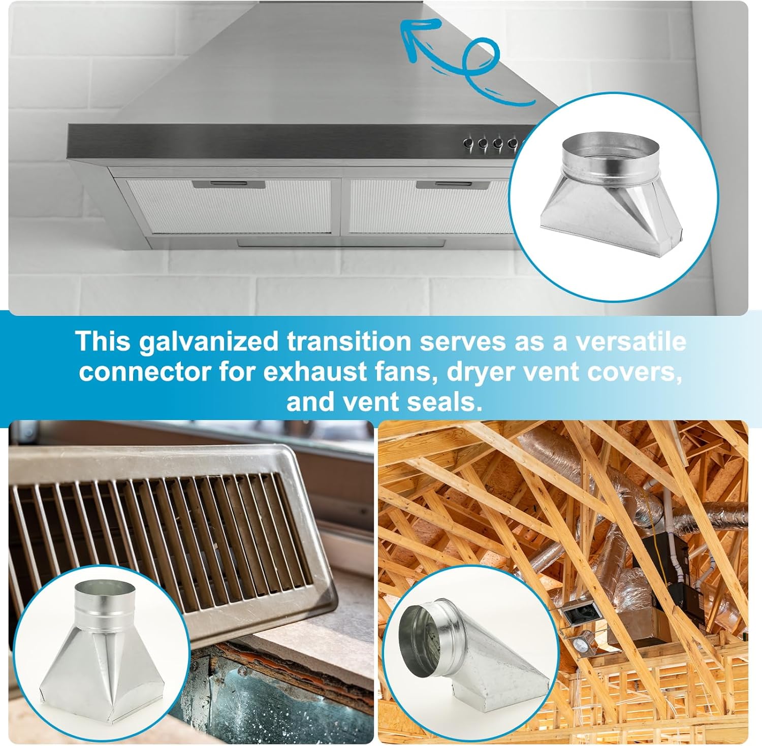 PATIKIL 12" x 4" x 8" Straight Register Boot, Galvanized Steel Transition Rectangular to 8" Round Duct Transition Fitting for Connecting Floor Register Grille HVAC Duct Fittings