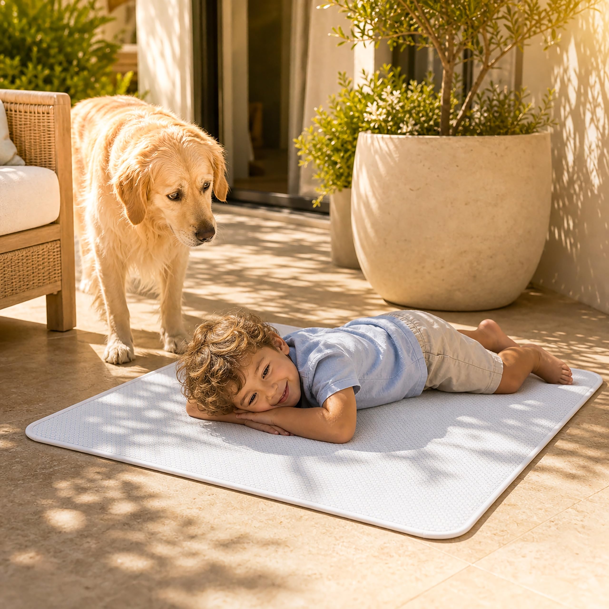 PillowPrim Tapis rafraîchissant imperméable pour chien – Couverture auto-rafraîchissante avec dessous en tissu espacé respirant, facile d'entretien et polyvalent
