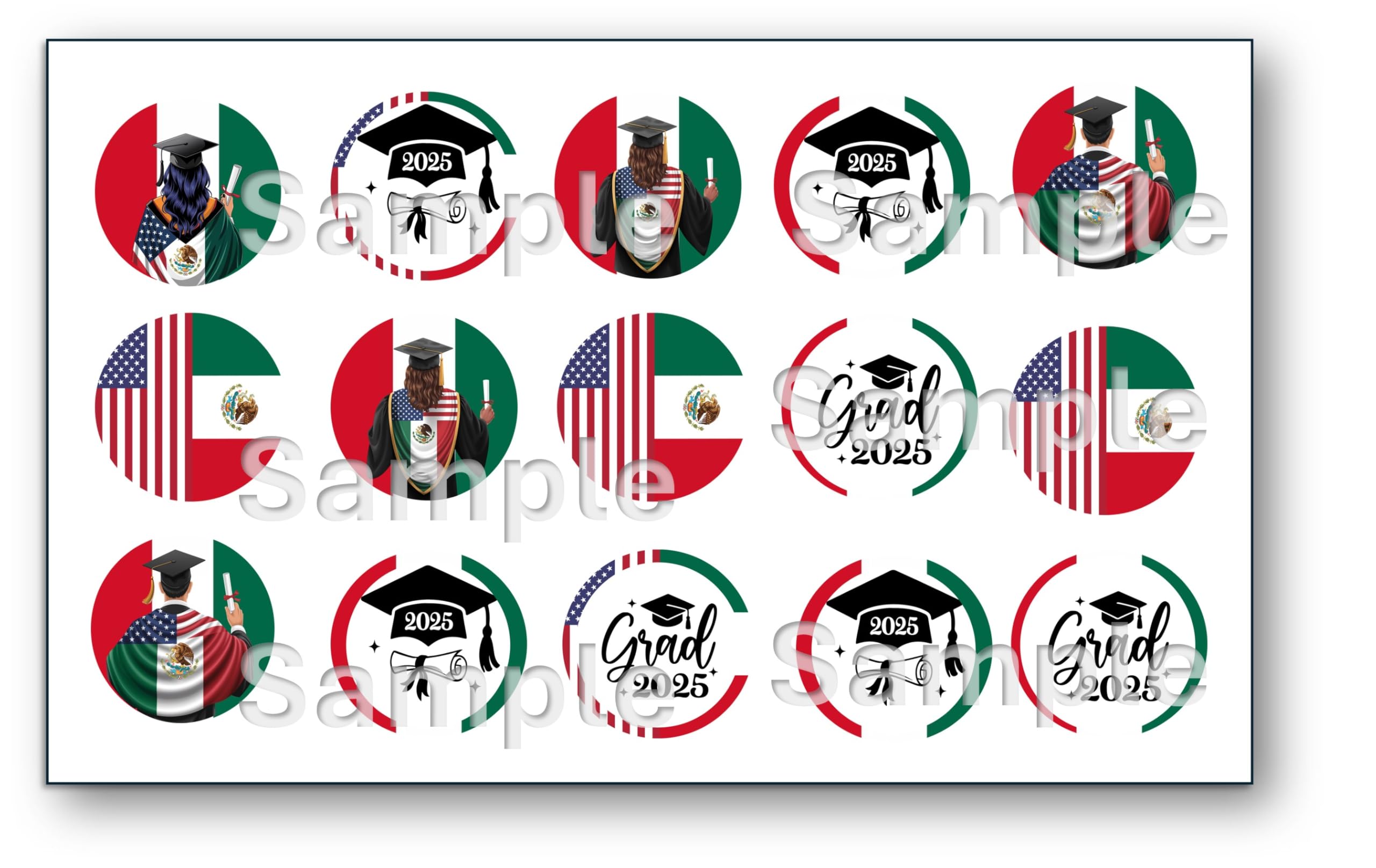 Mexican graduation Edible images for Oreo cookies chocolate covered, edible image cupcake topper printed on edible paper sugar icing sheet, for cookie decorating, 15 circles 2