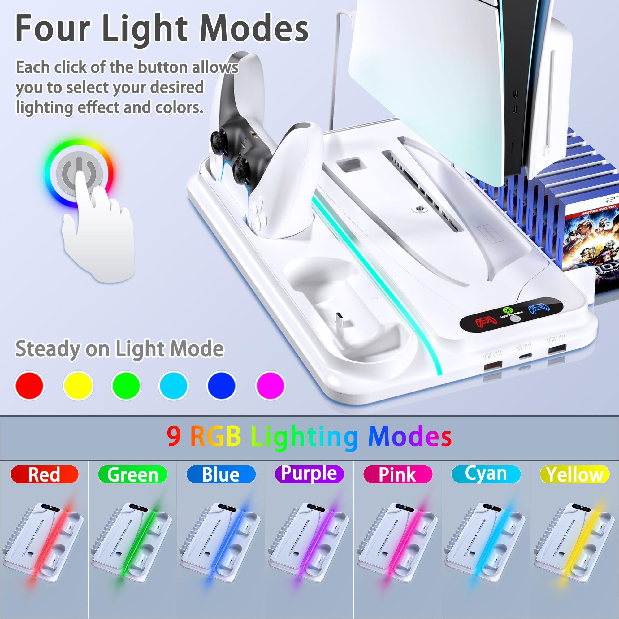 PS5 Cooling Station for PS5/Slim/Pro Disc Digital Console,PS5 Fan Cooling Fan with Dual PS 5 Controller Charger,3 Level Fan, RGB Light,12 Slot, PS5/Slim/Pro Stand for PlayStation 5 Console Accessories thumbnail 8