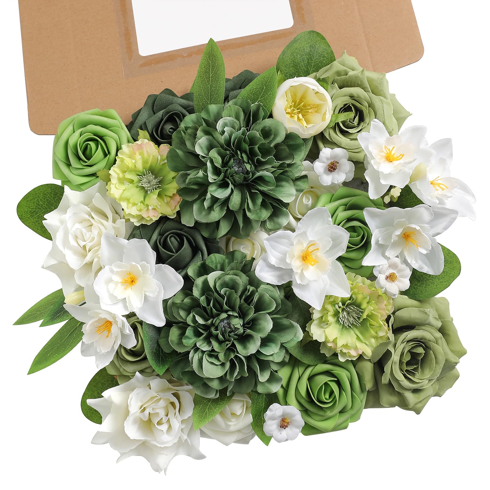 rongflower Green Artificial Flowers Combo Set Fake Flower Leaf Box with Stemst for DIY Wedding Bridal Bouquet, Centerpieces, Home Decor, Floral