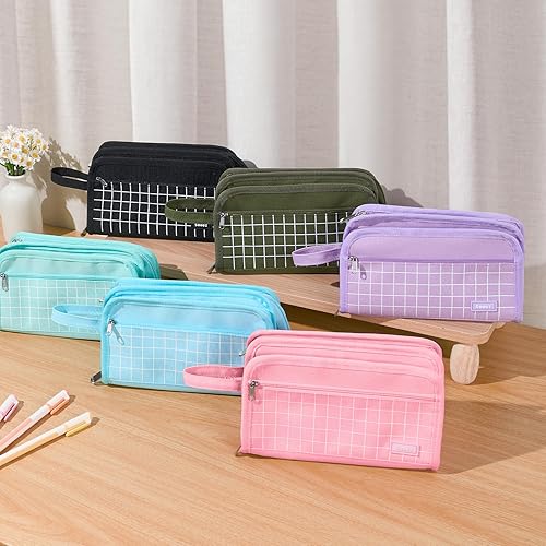 Miniatura 2 de Sooez Estuche grande para lápices, bolsa para lápices de gran capacidad con 3 compartimentos, organizador portátil de artículos de papelería de lona