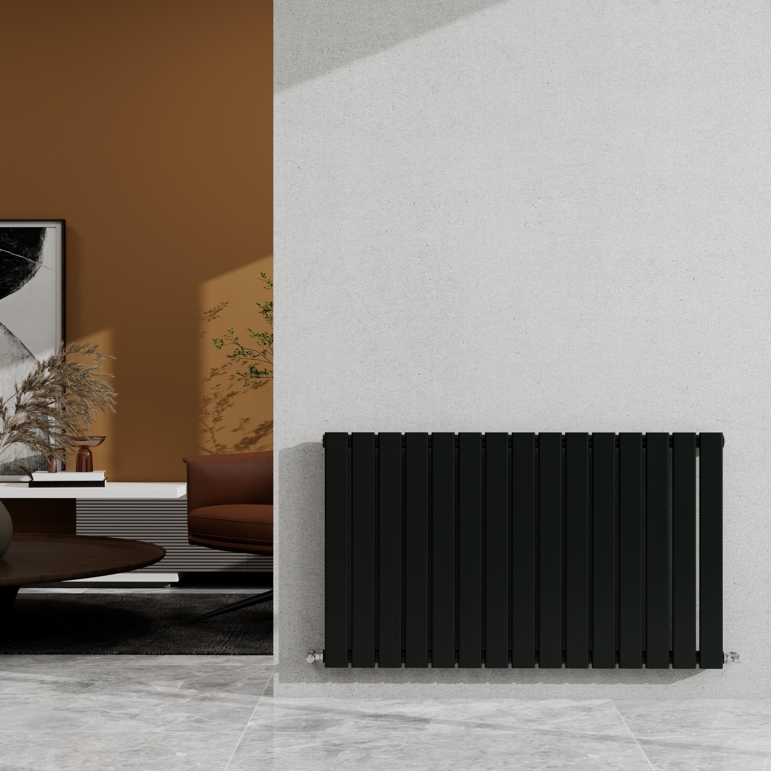 Sky Bathroom Black 600×1020Mm Horizontal Designer Radiator Single Panel Modern Central Heating Flat Panel Rad 2626 Btu
