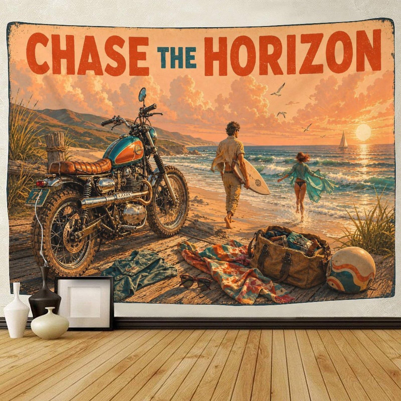 GPMNBCXZK Motorcycles And Beaches Wall Art Decor 3D Print Tapestry Wall Hanging Decor Tapestries Home Decoration Curtain Bedroom Dorm 70cmx100cm