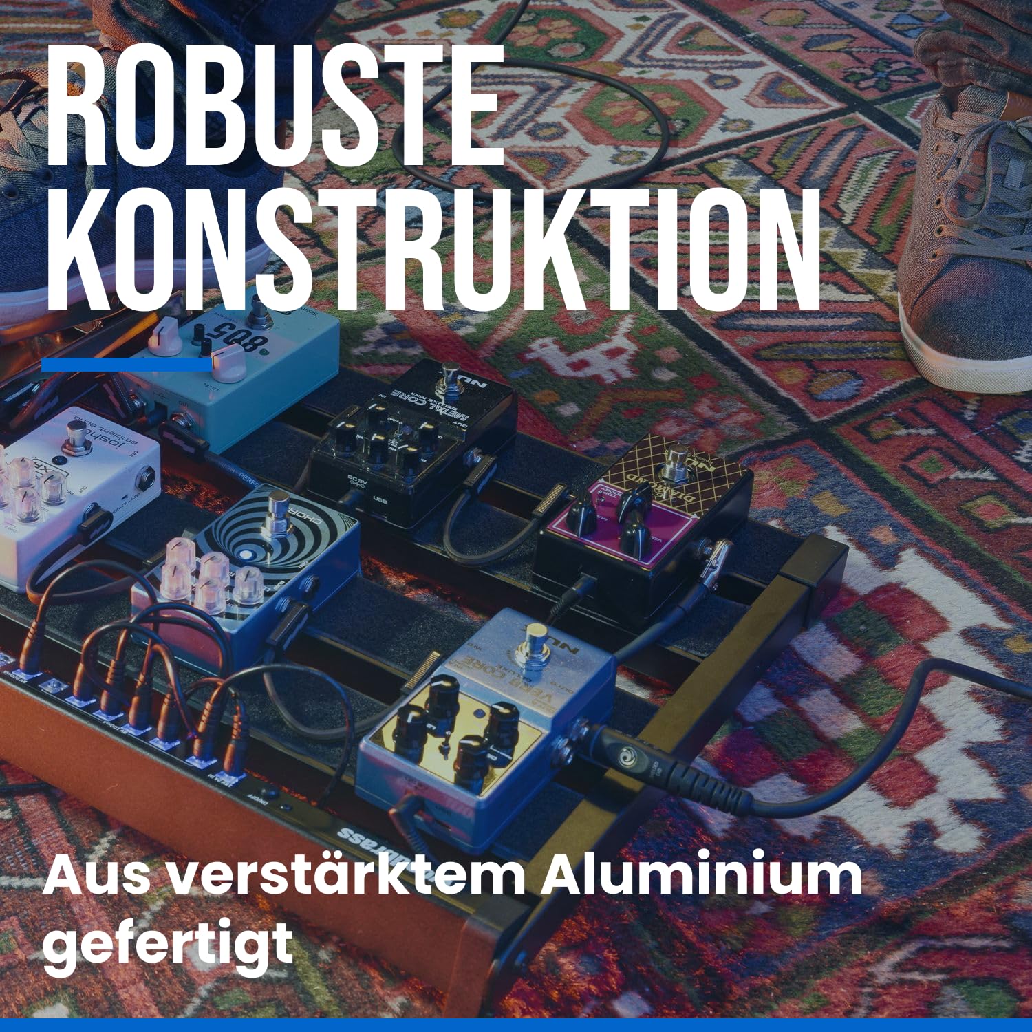 Woodbrass PB50-POWER Pedalboard mit gepolsterter Tragetasche – robuste und vielseitige Lösung für 10 Gitarren- und Bass-Effektpedale – perfekt für Zuhause, Probe und Bühne