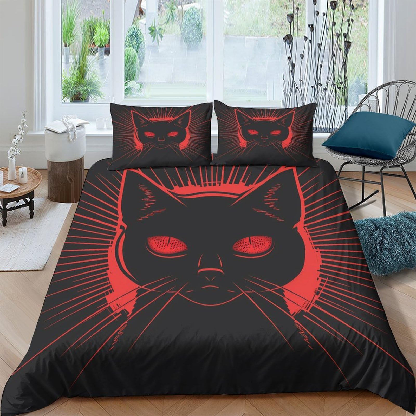 Ctjqhvkz Style-5 3D Printed Red Cat Fitted Sheet Microfiber Soft Black Shadow Mattress Cover For Bedroom Dorm Decorative Protection Single（135X200cm）