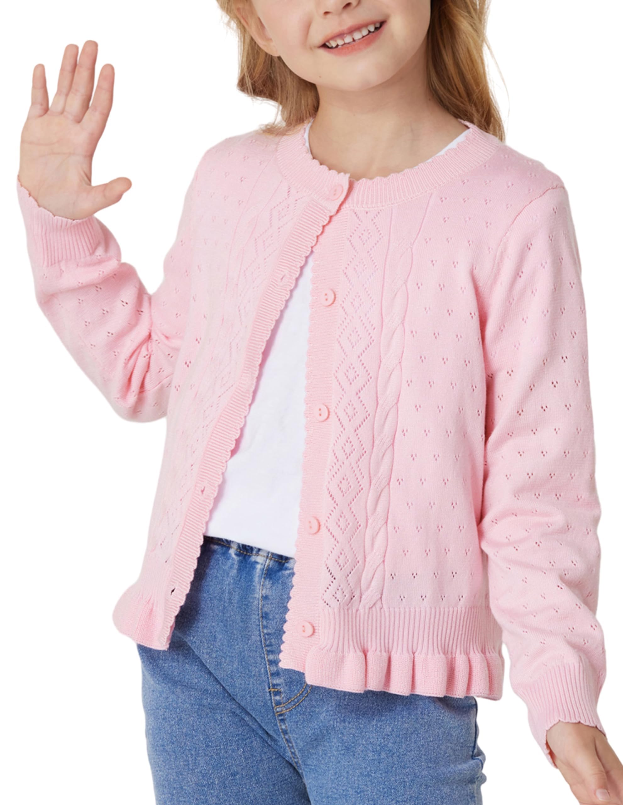 GRACE KARIN Girls Long Sleeve Cardigan Sweater Girls Button Closure Knitted Cable Cardigan 5-12Y