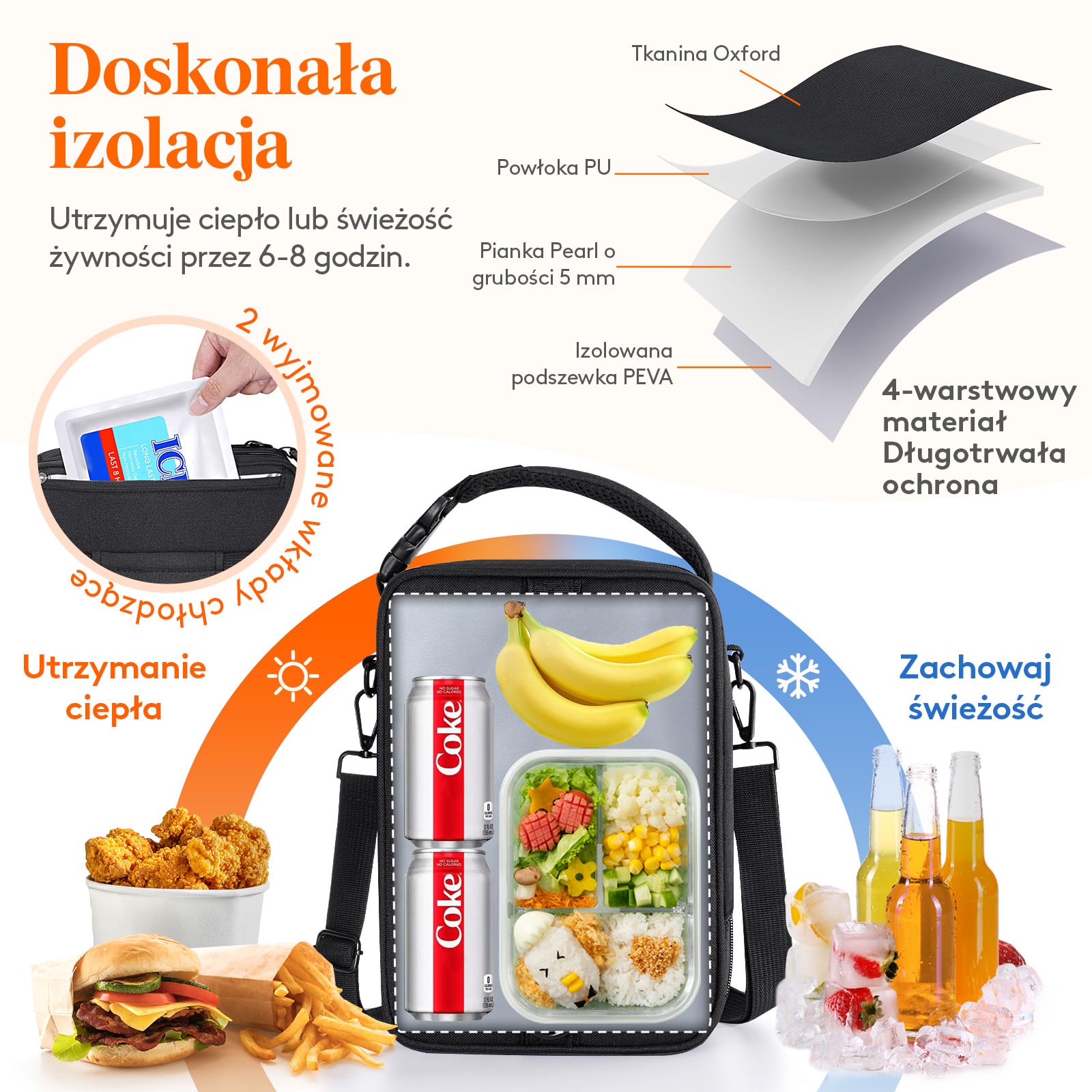 Lifewit Rozszerzalna torba na lunch, przenośna torba chłodząca, mała, z szelkami i 2 opakowaniami lodowymi, izolowana torba na lunch dla kobiet i mężczyzn, torba chłodząca do pracy, szkoły, 8,2 l