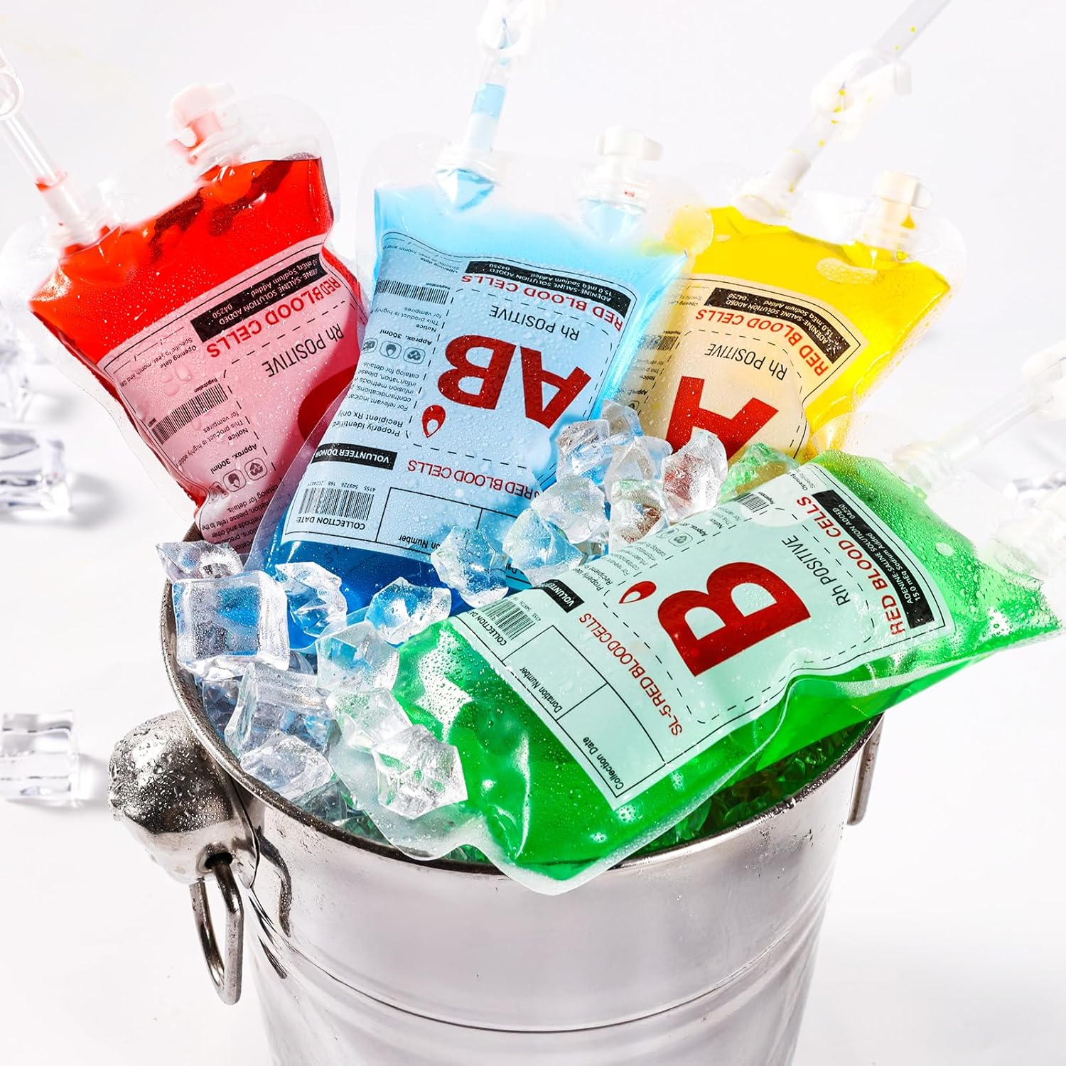 Lansian Halloween Blood IV Bags for Drinks, 60 Packs Reusable Container Drinks Juice Pouches Props for Halloween Vampire Zombie Theme Party Decoration Supplies with Syringe(60 bags,3 syringes)