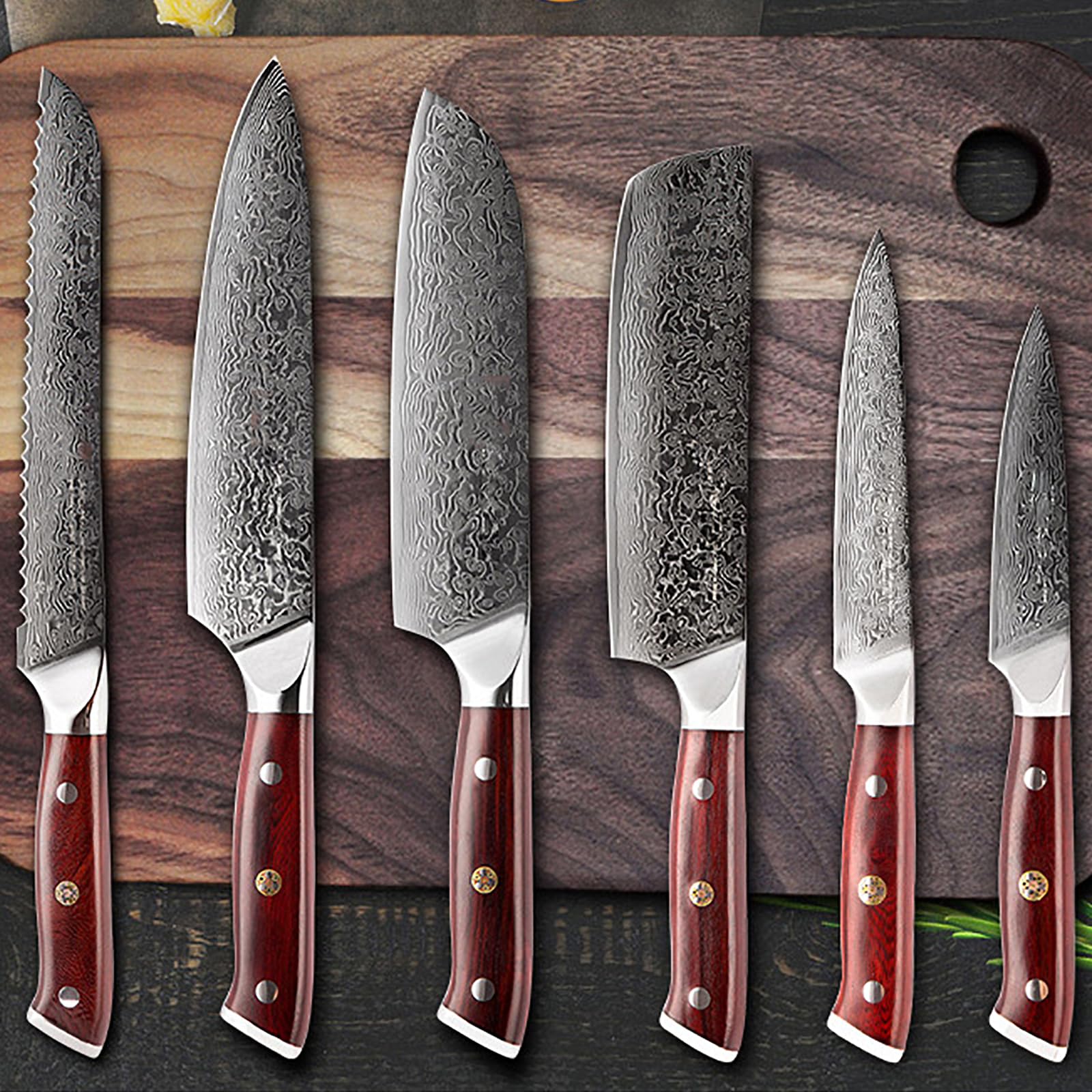 Kitchen Knife Set 6 Piece Professional Damascus Chef Knives Sharp High Carbon Stainless Steel Blade VG10 67 Layers