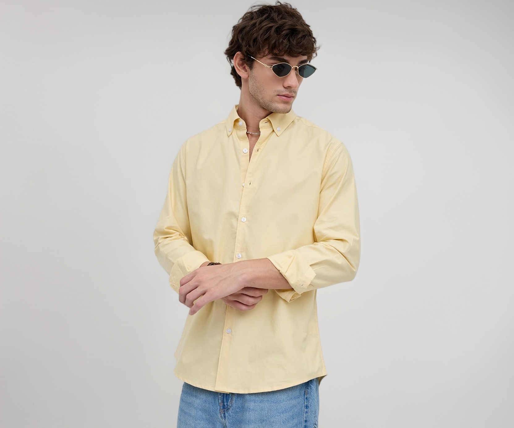 VASTRADO Butter Yellow Button-Down Shirt MS9296A