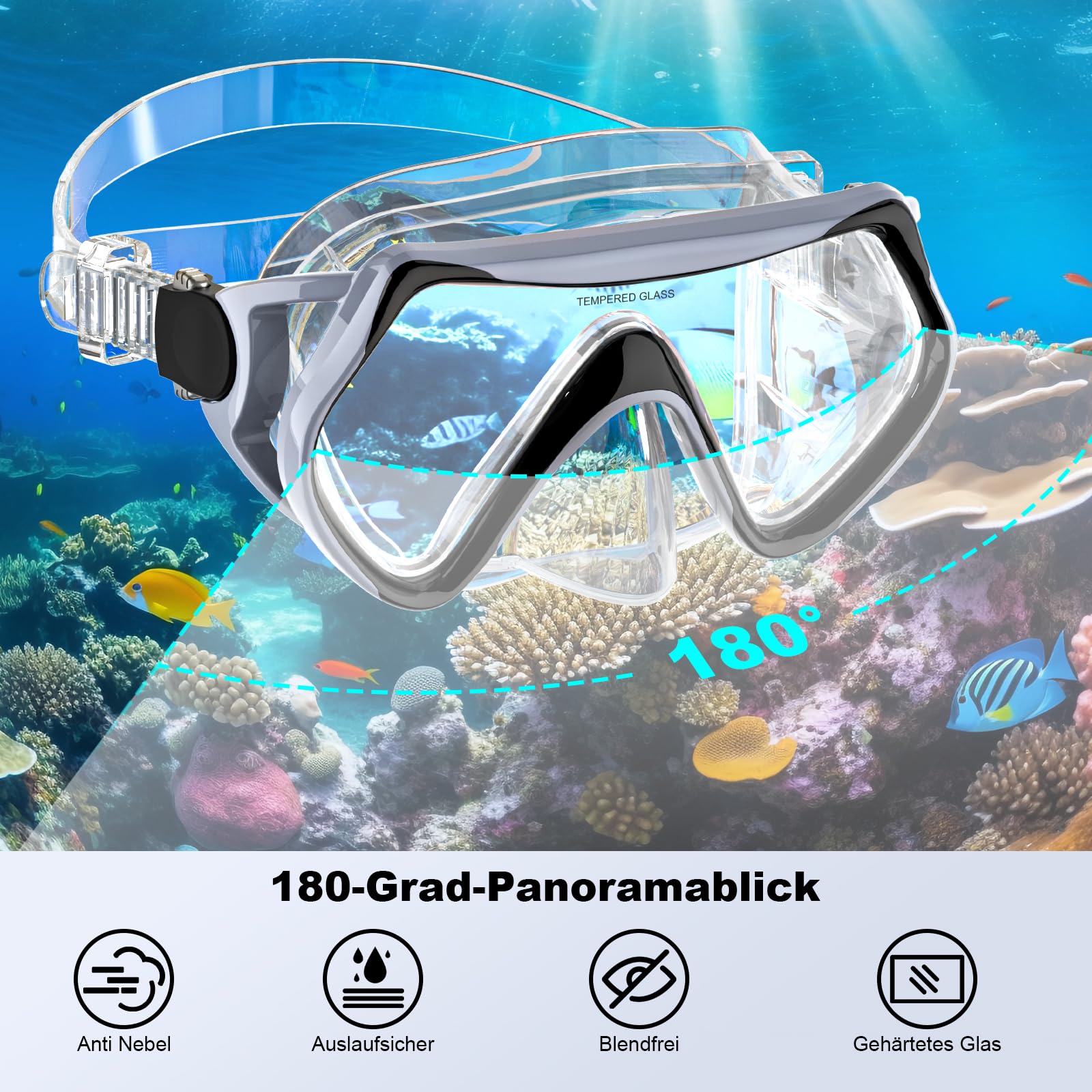 Duikbril voor volwassenen, professionele snorkelbril, 180 Duikbril voor volwassenen, professionele snorkelbril, 180