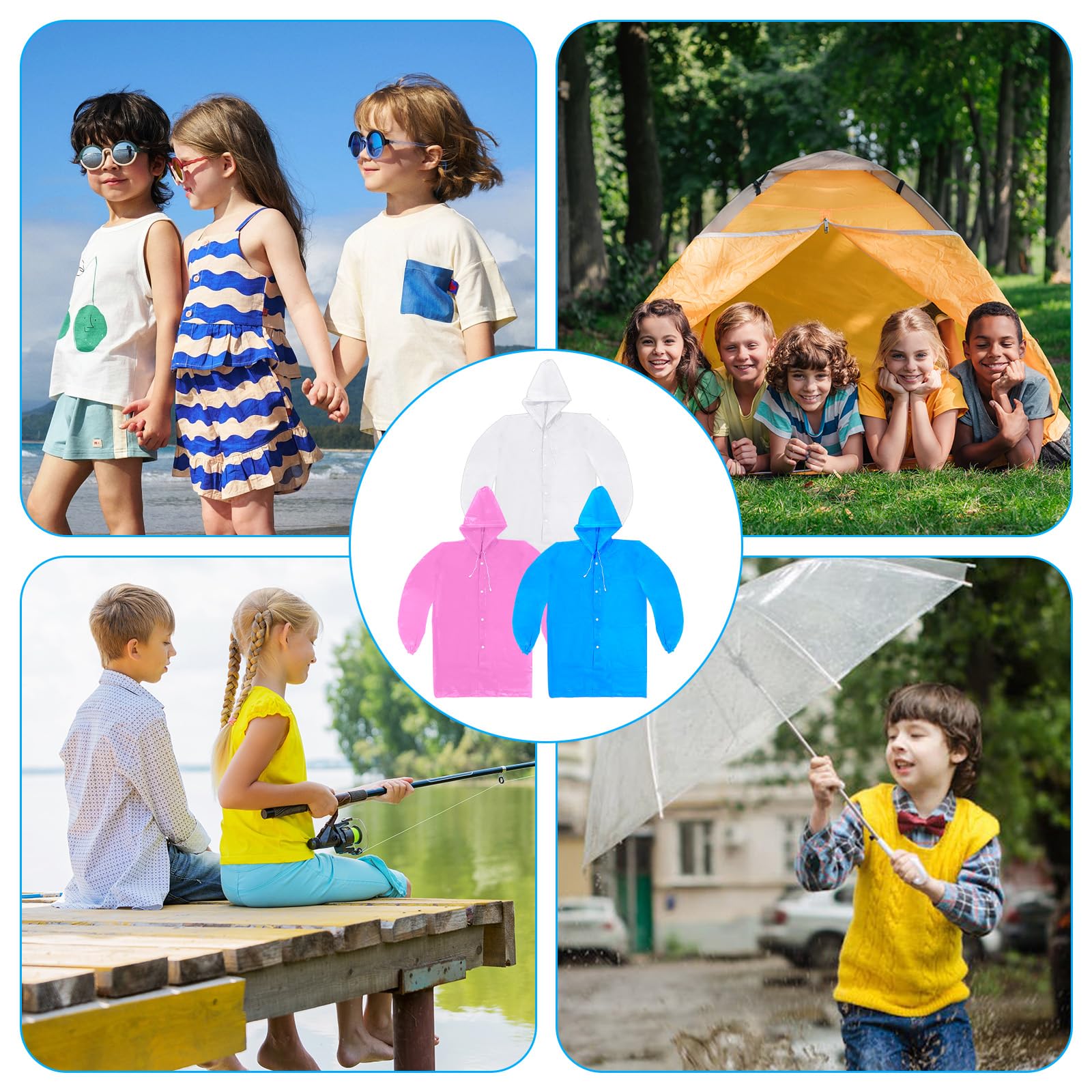 ZOCONE 3 Piezas Chubasquero Niño Reutilizable Poncho Impermeable Niño con Capucha y Botón, EVA Poncho Lluvia Capa de Chuva Criança Chubasquero Impermeable para Viajes, Senderismo, Camping
