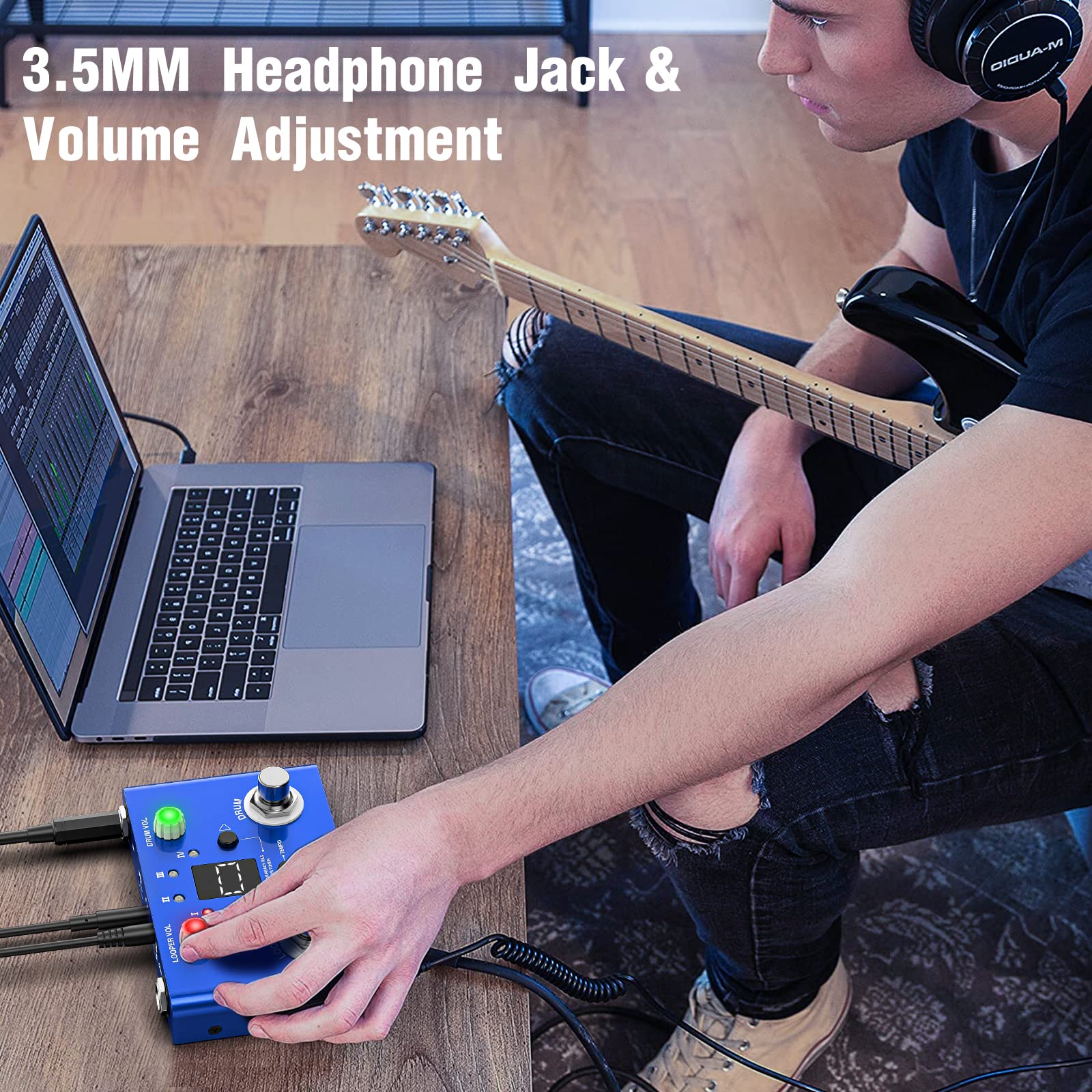 LEKATO Drum Looper Pedal con Tuner, 4 Loops 11 Minutes Loop Pedal con Drum Machine 30 Drums con App per personalizzare modificare e salvare il groove di batteria per chitarra elettrica e basso