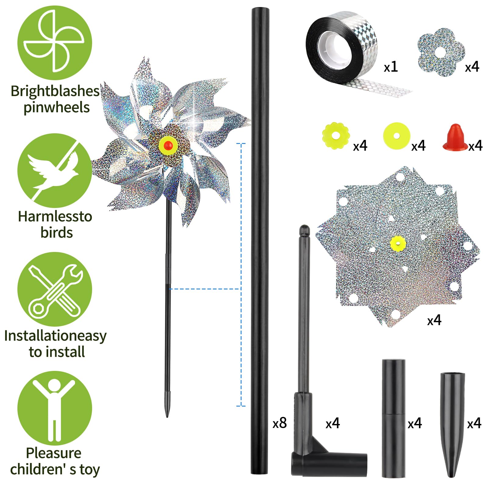 Repellente per Uccelli e Piccioni, 4 Pezzi per Uccelli e Uccelli, Riflettente, per Giardino, Balcone, Mulino a Vento Riflettente Allontanare i Piccioni Spaventa Uccelli to Protect Giardino, House