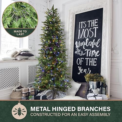 Miniatura 9 de Fraser Hill Farm Árbol de Navidad artificial de pino carmelo preiluminado de 7.5 pies con luces LED dobles multicolor y blanco cálido, follaje LED