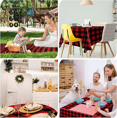Miniatura 5 de Tudomro Mantel de plástico de Navidad ultra largo de 54 pulgadas x 300 pies, rollo de mantel desechable a cuadros rojo y negro, rollo con tijeras