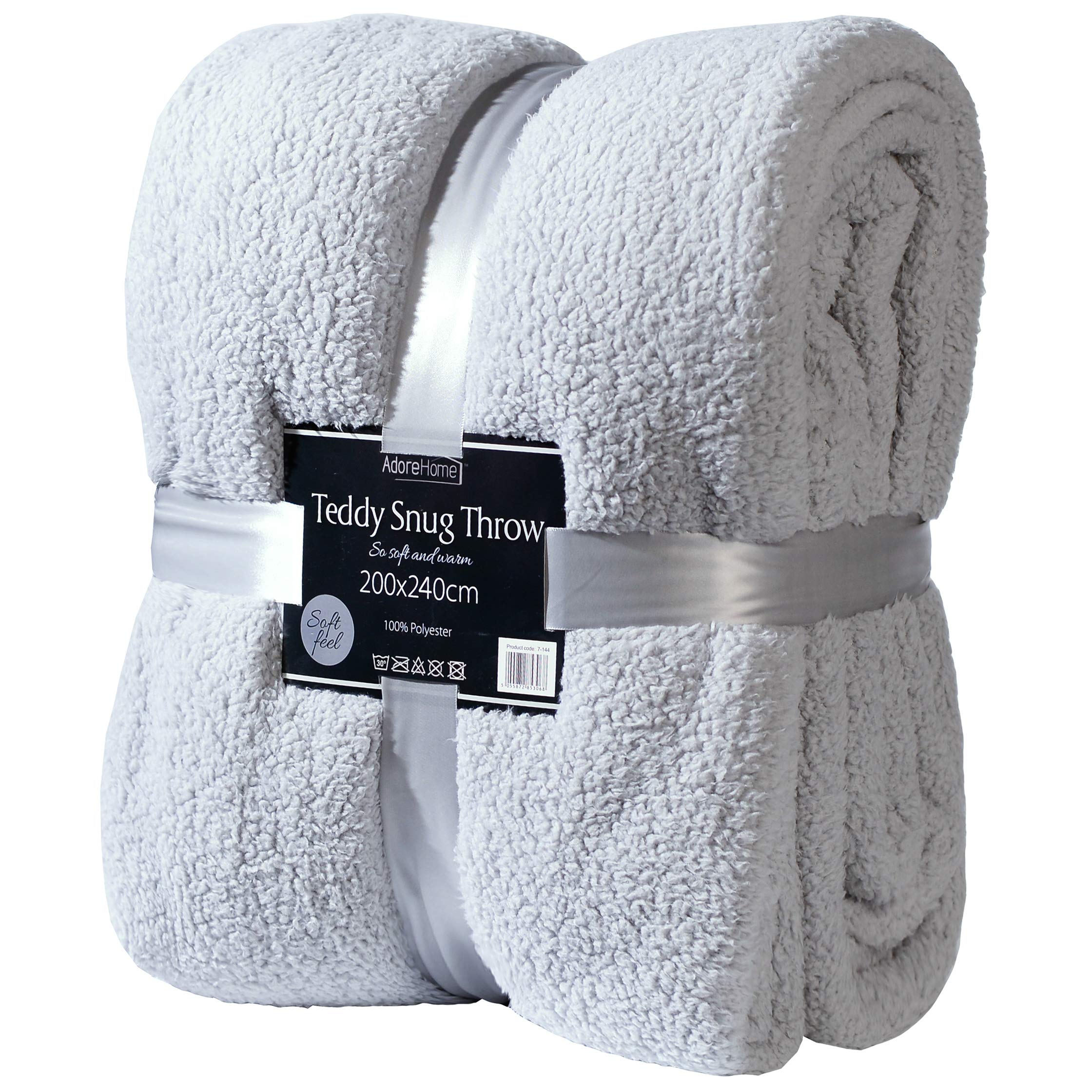 Adore Home Luxury King Size Fleece Blanket Teddy Bear Throws for Sofa Bed Luxury Soft Warm 200x240cm, Silver โ image 1