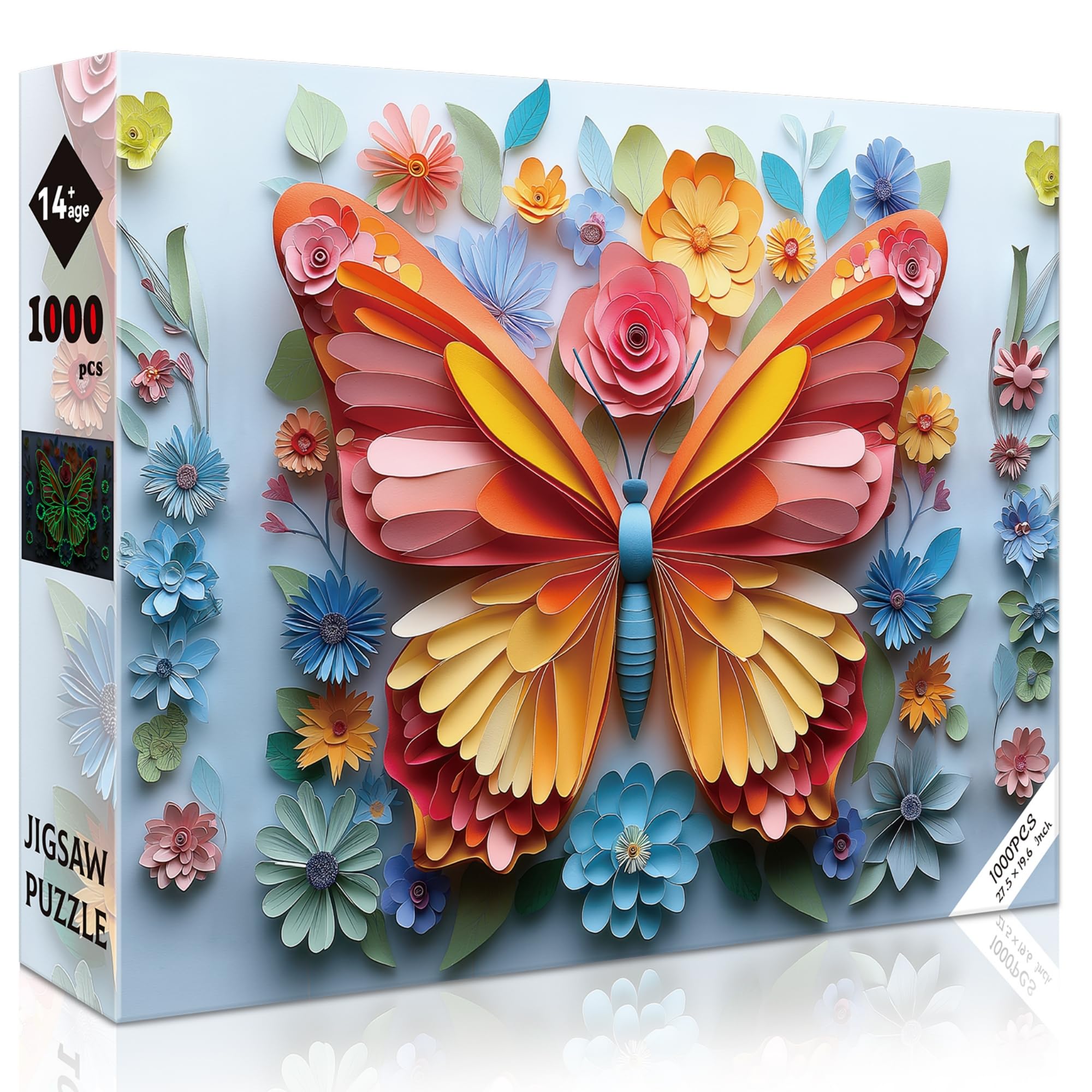 1000 Piece Puzzle for Adults Butterfly Noctilucous Jigsaw Puzzles - Challenging 3D Puzzles Stunning Flower Art Wall Decor, Gift for Adult Puzzle Lovers (27.5x19.6 Inch)