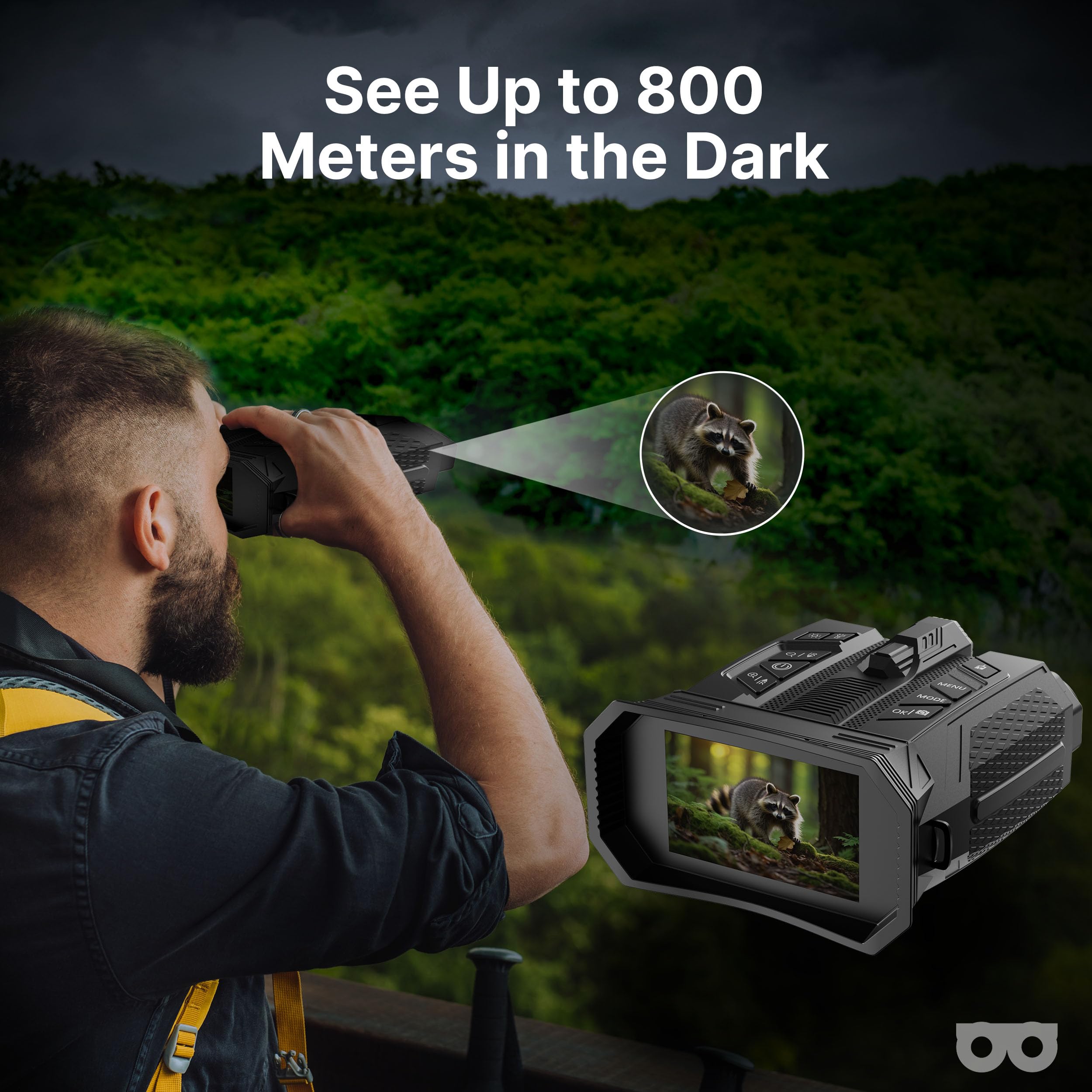 Prismáticos Visión Nocturna Air 4K con WiFi y Cámara | Infrarrojos 800 m | Pantalla HD 4 Pulgadas | Telémetro y Brújula | Tarjeta SD 64 GB | Visión Nocturna Digital Fauna y Aire Libre